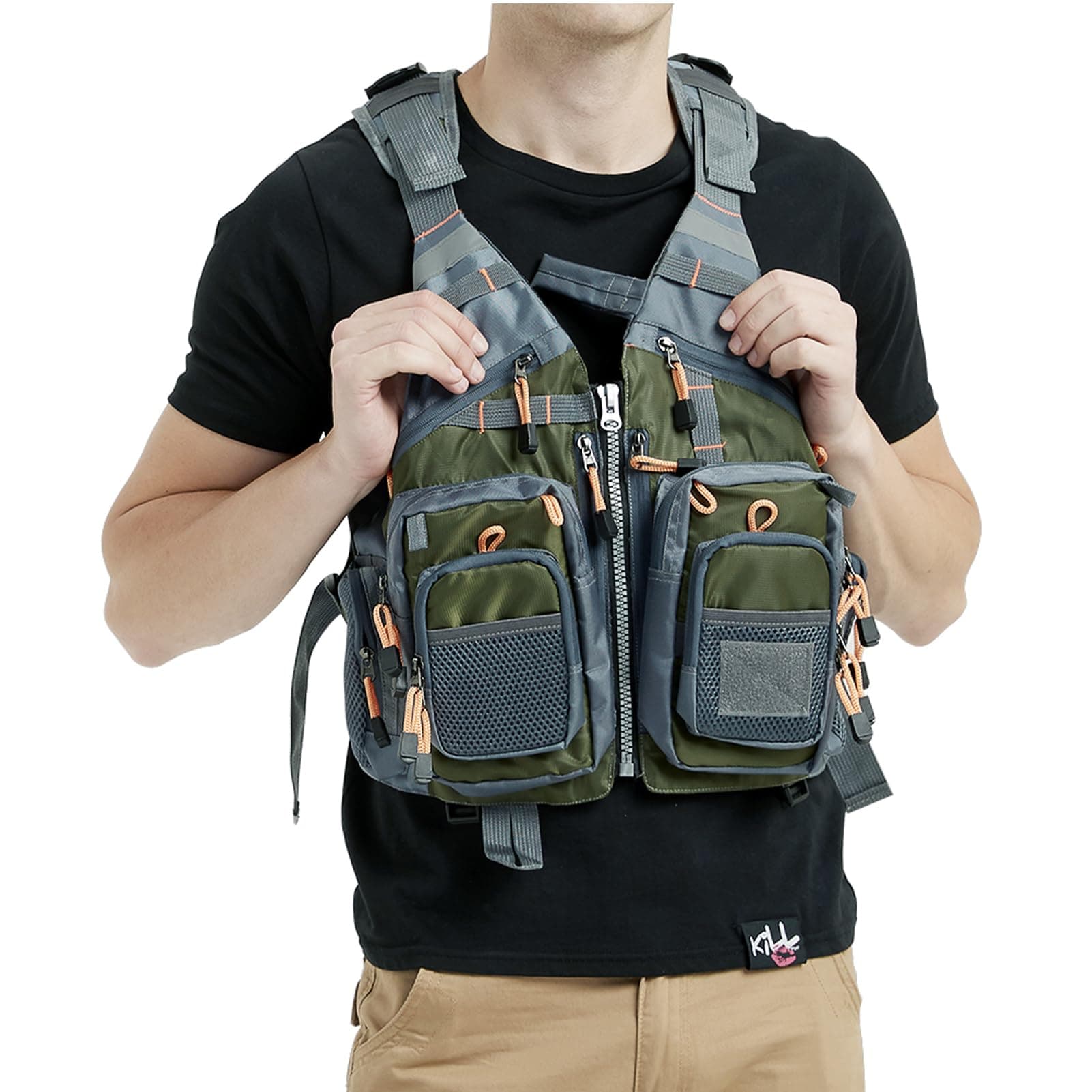 Mounteen Fly Fishing Vest Pack Adjustable Size For Men And Women With Breathable Mesh, Trout Gear, Outdoors Stream (Army Green)