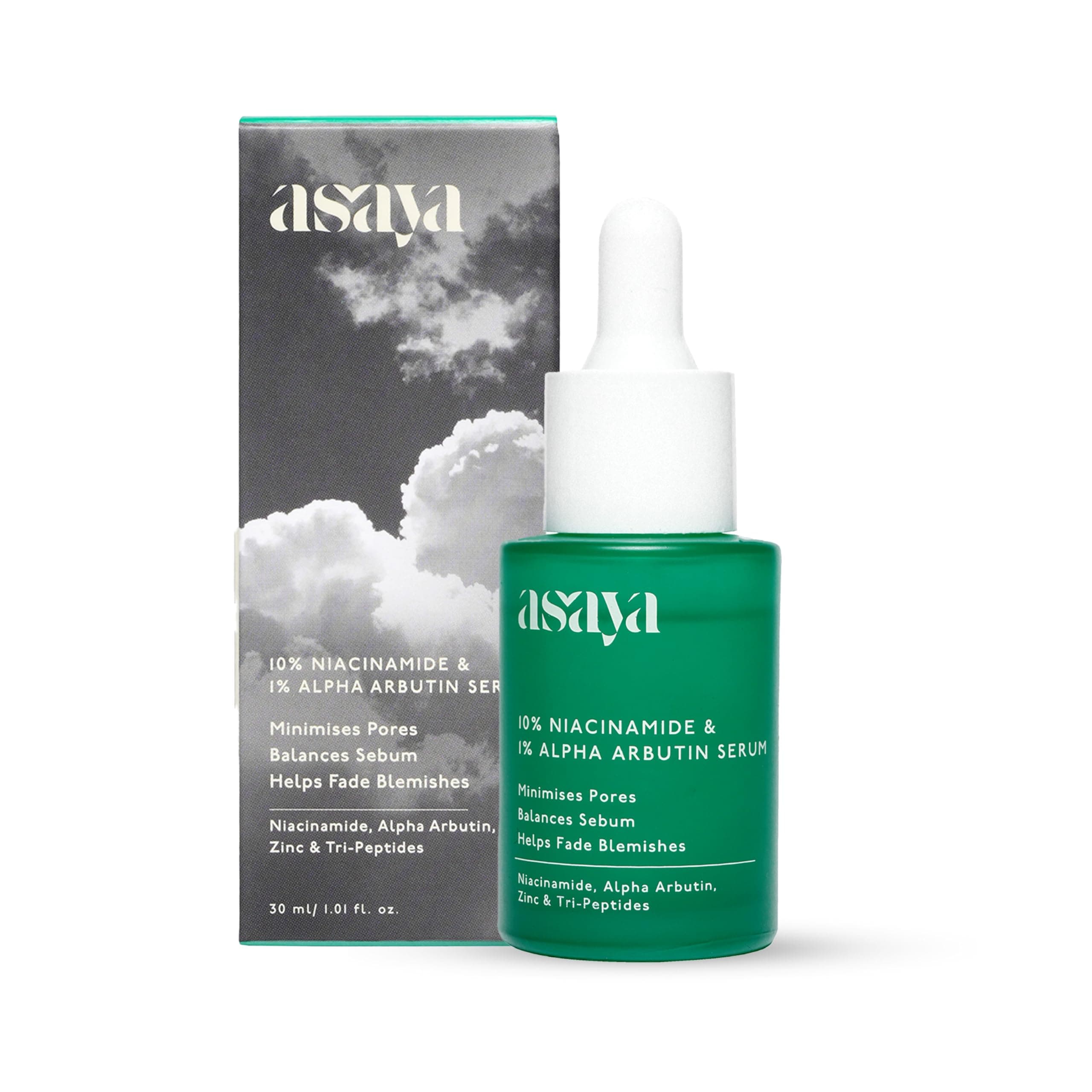 Asaya 10% Niacinamide Face Serum | With Alpha Arbutin & Zinc PCA | Fades Acne Marks, Dark Spots & Blemishes | Controls Sebum & Minimizes Pores | Brightens Skin & Evens Tone | With Tripeptide & Vitamin E for Barrier Repair | Lightweight & Non-Comedogenic | For Oily & Acne-Prone Skin | Men & Women | 30ml