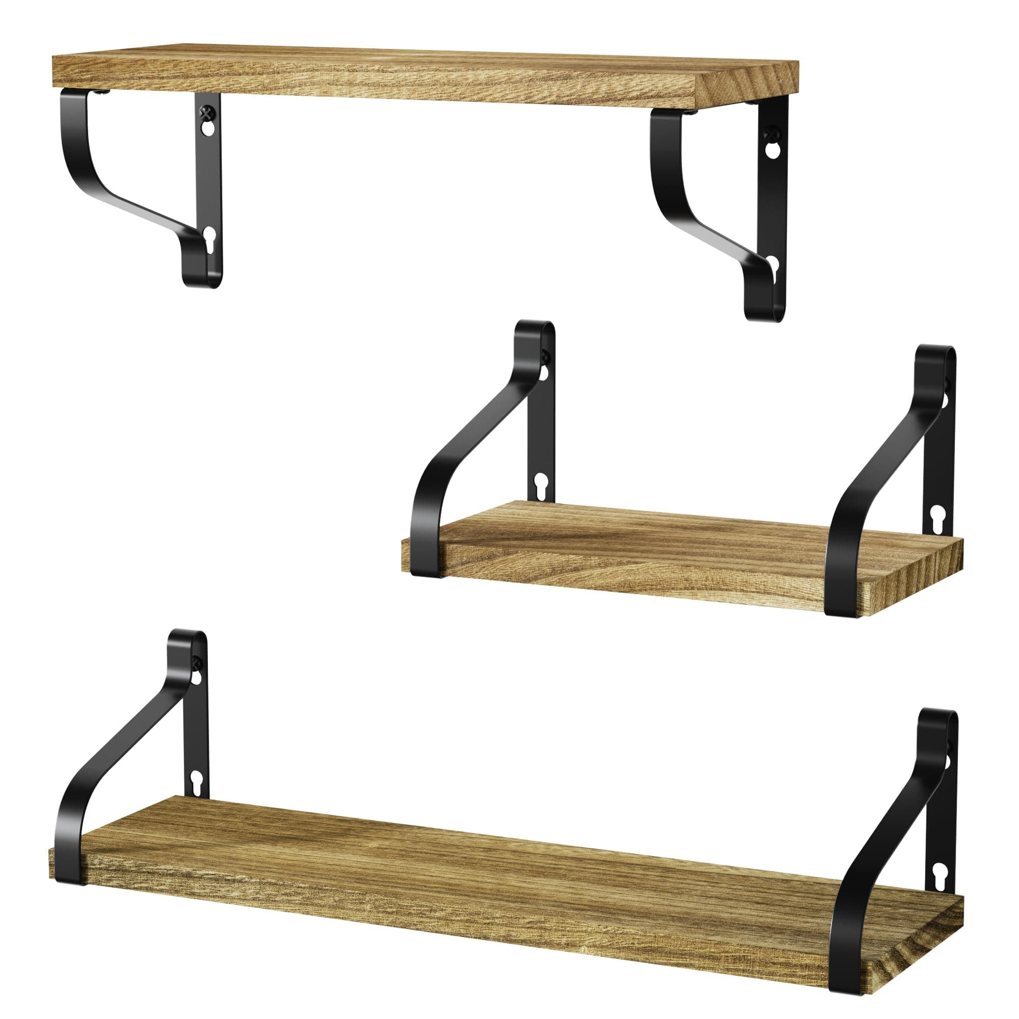 Love-KANKEI Rustic Wood Wall Mounted Floating Shelves -Set of 3