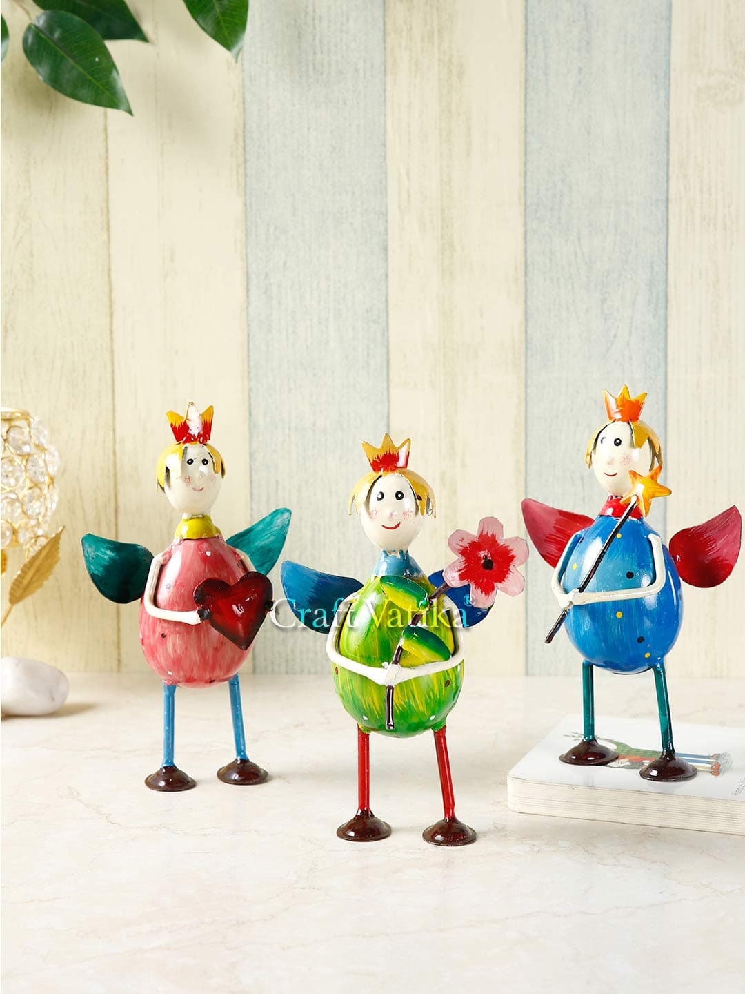 CraftVatika Metal Decorative Angel Statue Painted Showpiece Figurine for Home Office Living Room Table Desk Decoration Decorative Gift Items