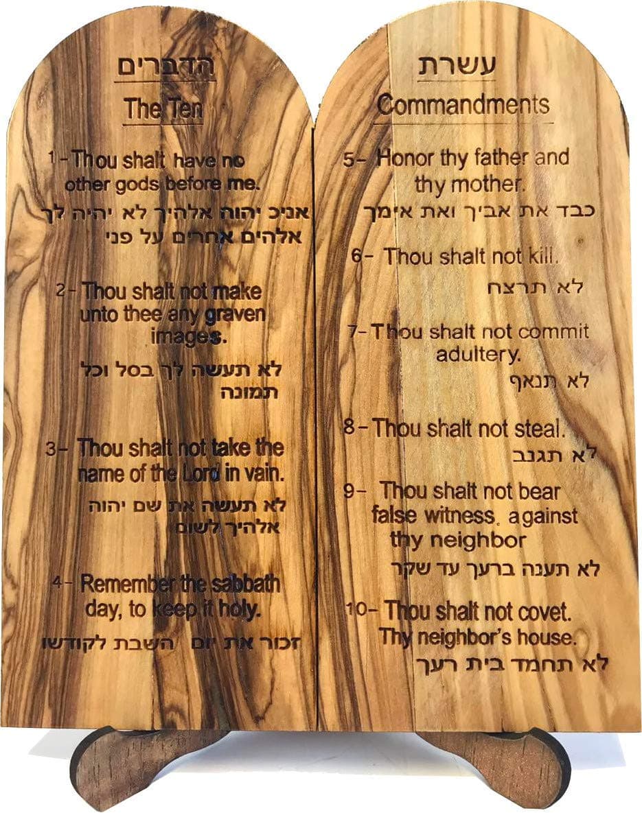 Holy Land Market Ten Commandments Tablets - Olive Wood Plaque from Mount Horeb, 6 in Tall, 10 Commandments Holy Land