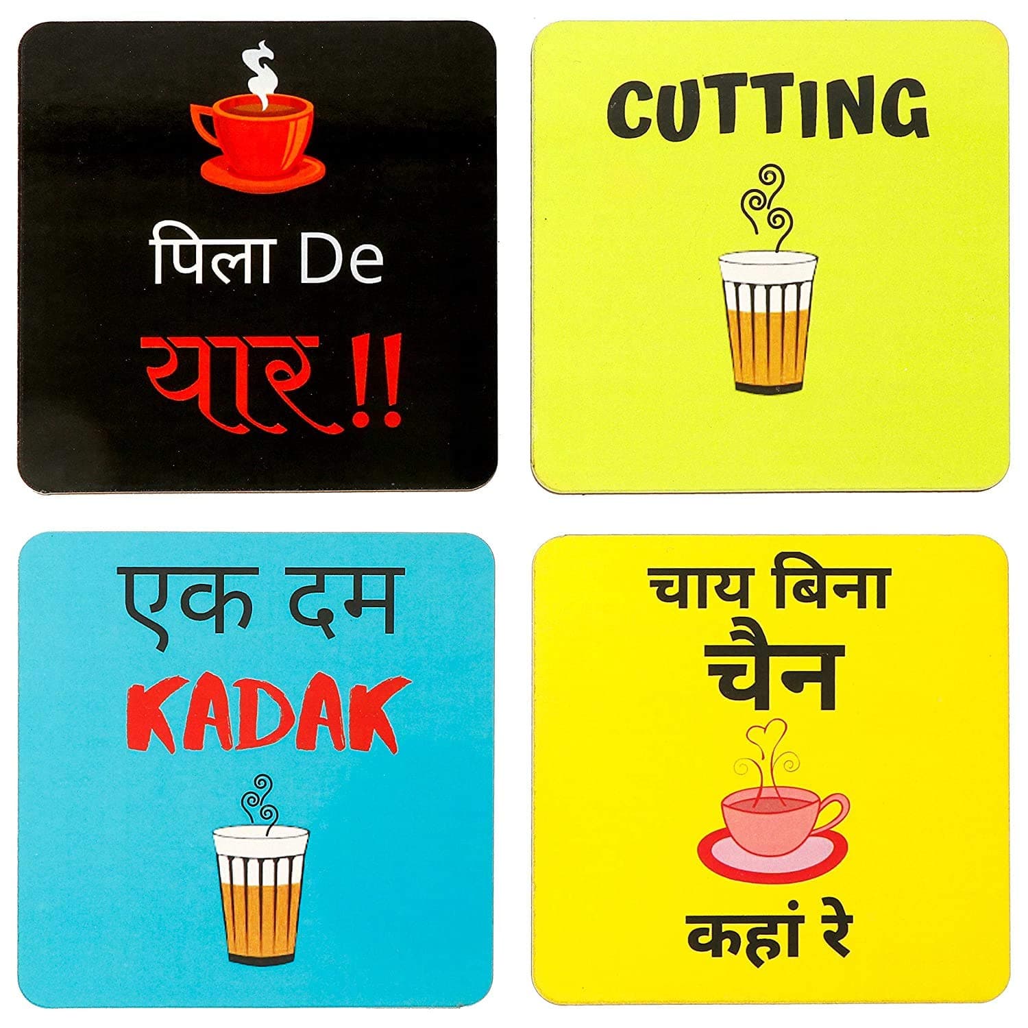 DULI Printed Poker Design Wooden Coasters for Tea Coffee (Set of 4, 4x4 Inch)