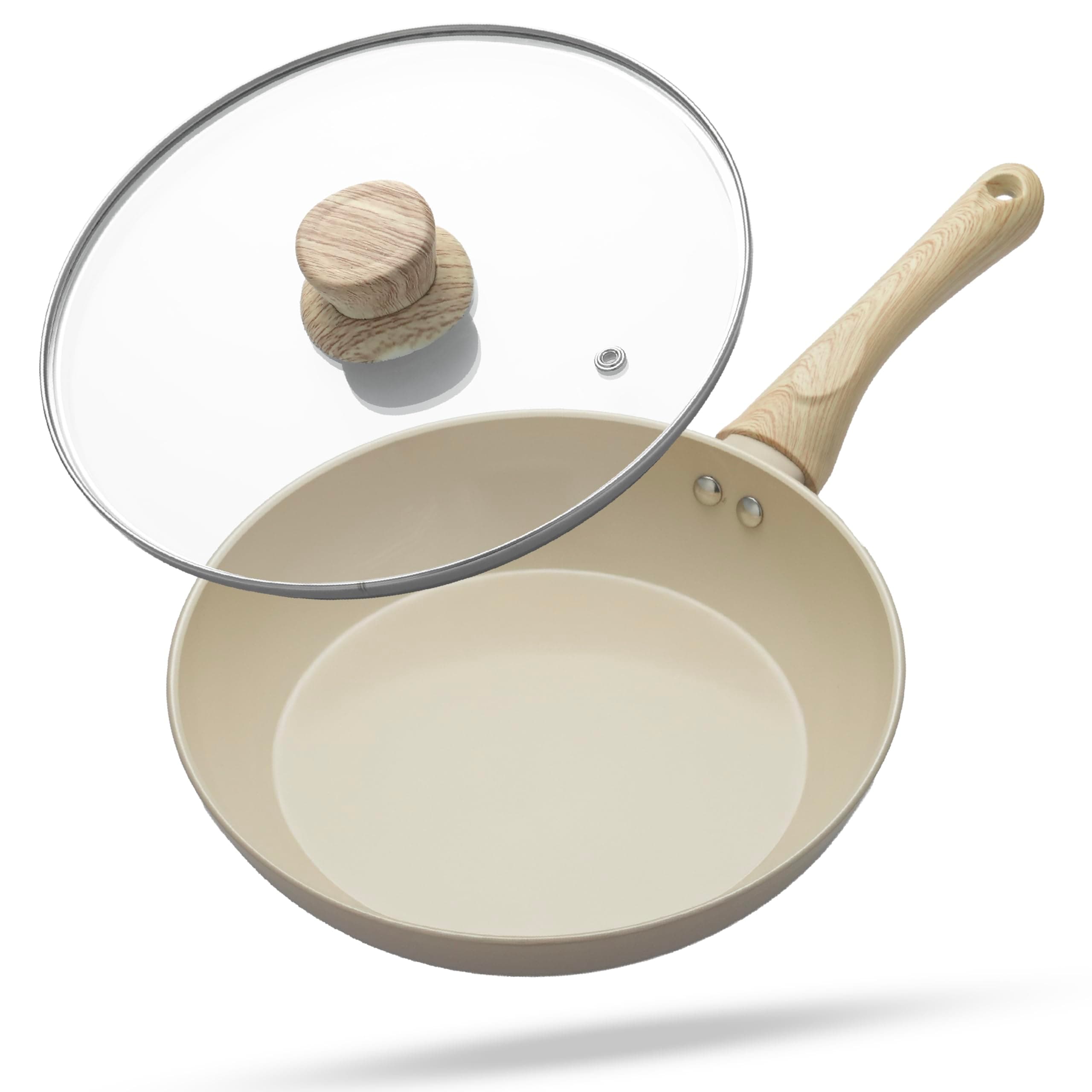 Lifelong Forged Fry Pan 24cm with Glass Lid | 1.8Ltr, 1.9kg Pan | Ceramic Coated | Gas Stove and Induction Friendly | Non-Stick, Teflon Free & Durable |Skillet for Cooking, Searing, Sautéing, & Frying