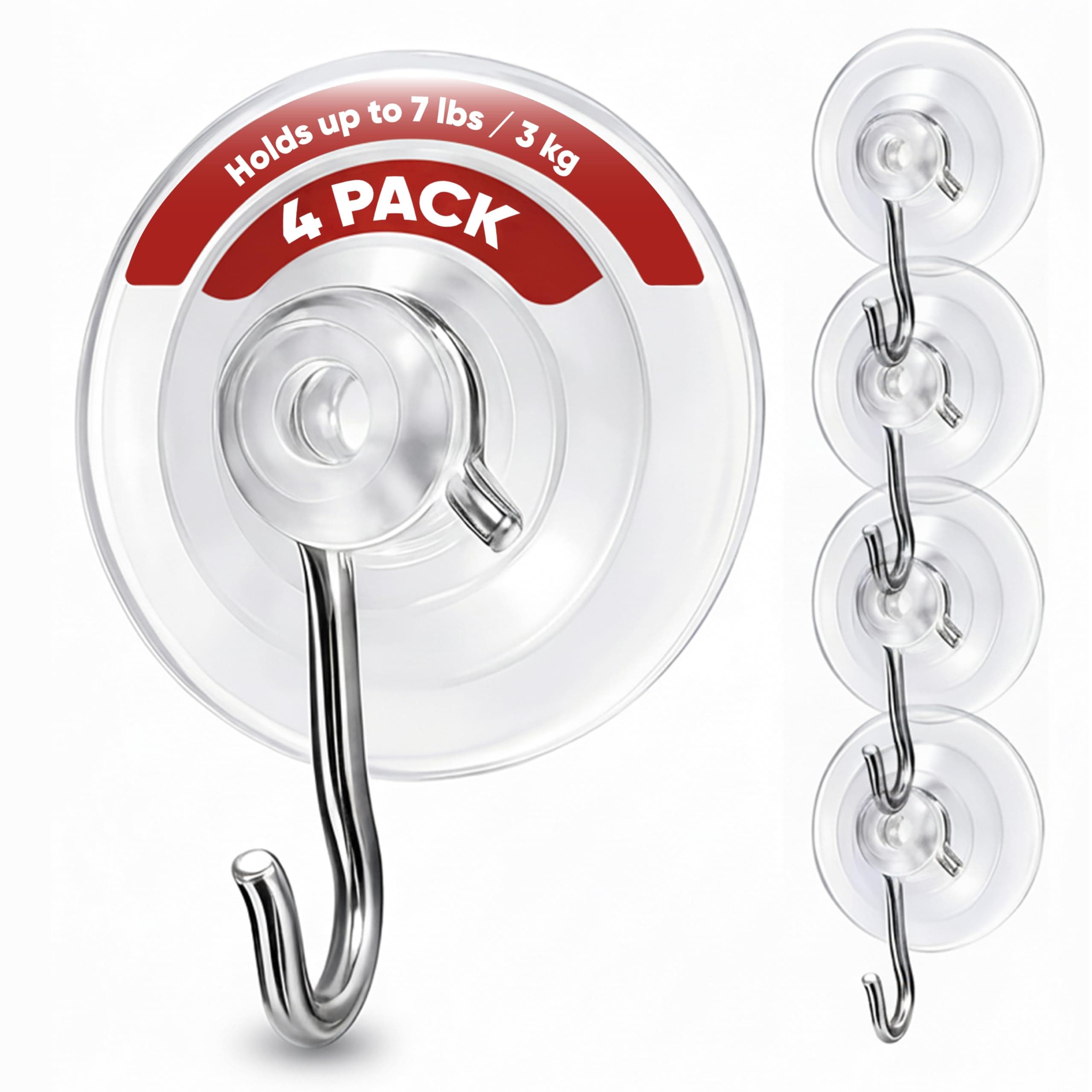 Holiday Joy- WORLD'S STRONGEST All Purpose 2-1/2-Inch Suction Cups with Hooks(Large - 4 Pack)
