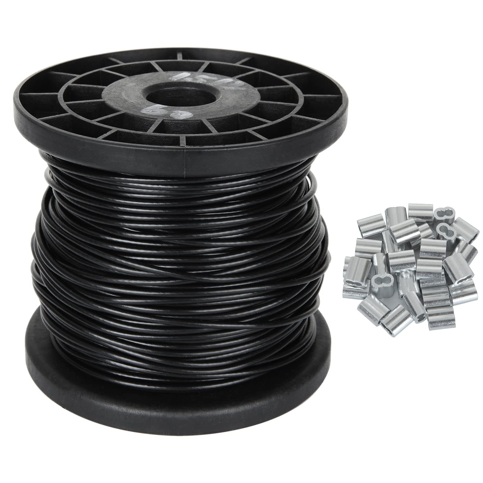 CertBuy 200Ft Vinyl Wire Rope 1/16 Inch Black Coated Covered 304 Stainless Steel Wire Cable for Hanging String Lights Plants and Lanterns