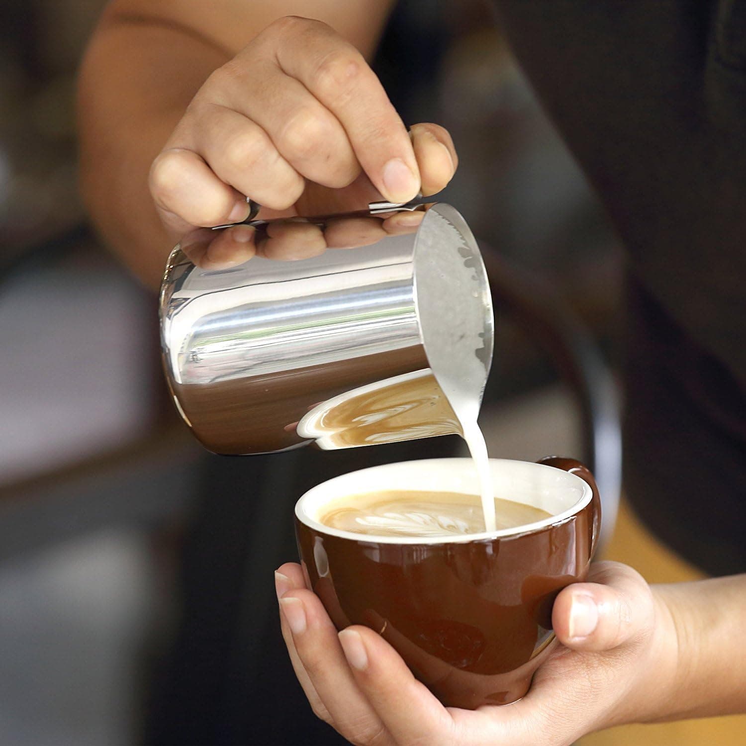 FirstTry Milk Frothing Pitcher I Stainless Steel Frother Cup with Measurement Scale I Steaming Pitcher Coffee Milk Jug for Cappuccino Latte Art Espresso Machines Accessories – Silver