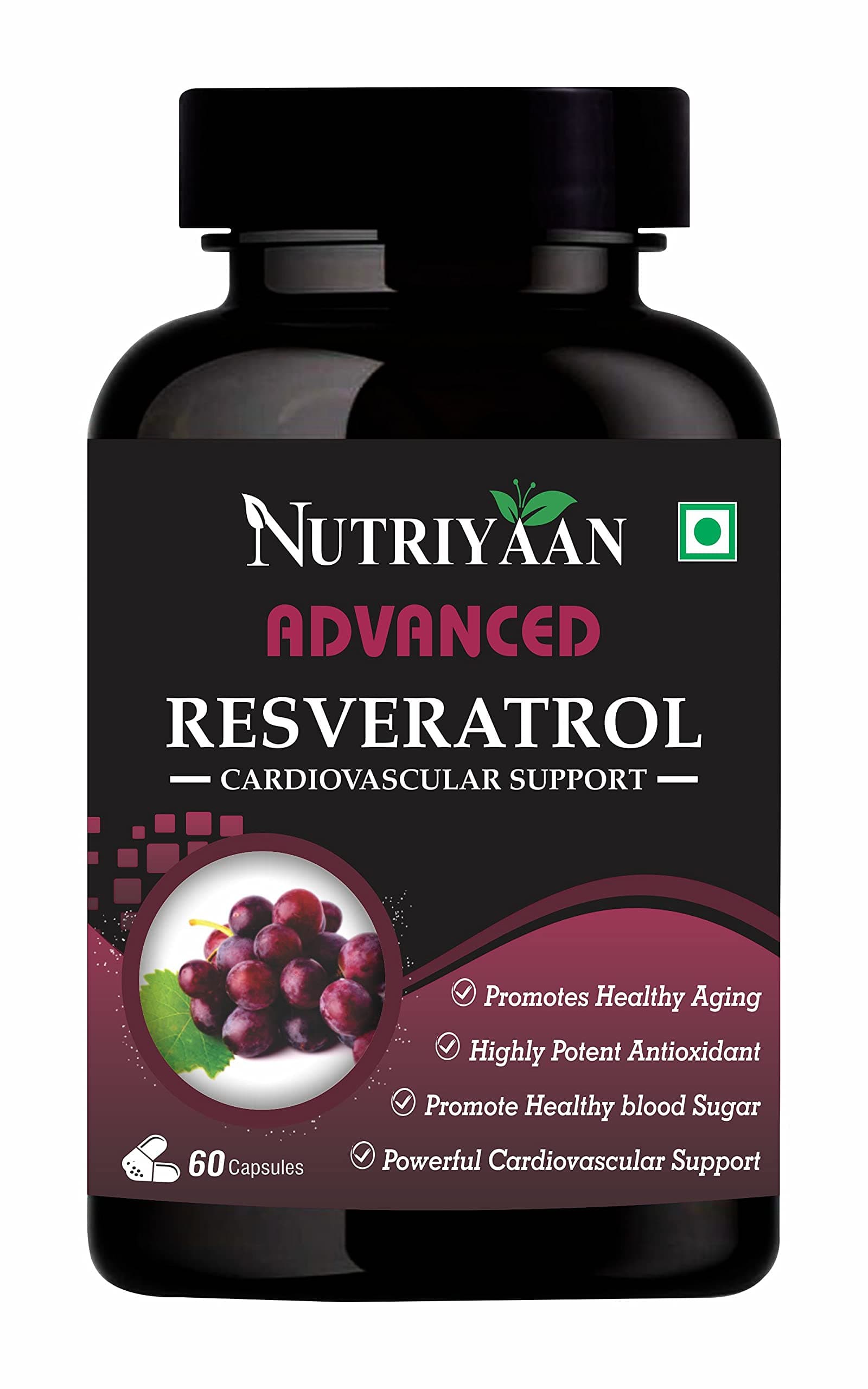 Nutriyaan Advanced Resveratrol For Glowing Skin And A Radiant Heart (500mg, 60 Veg Capsules)