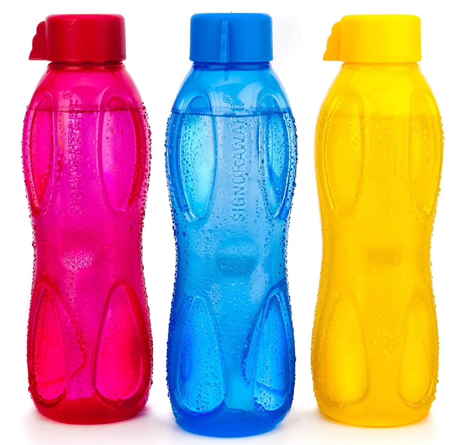 Signoraware Aqua Drop BPA Free Plastic Bottle | Airtight & Leakproof | Microwave Safe | Ideal for School, Office, home, Gym & travel Use | Useful for Refridgerator (1 Ltr x 3 | Setof3 | Multicolour)