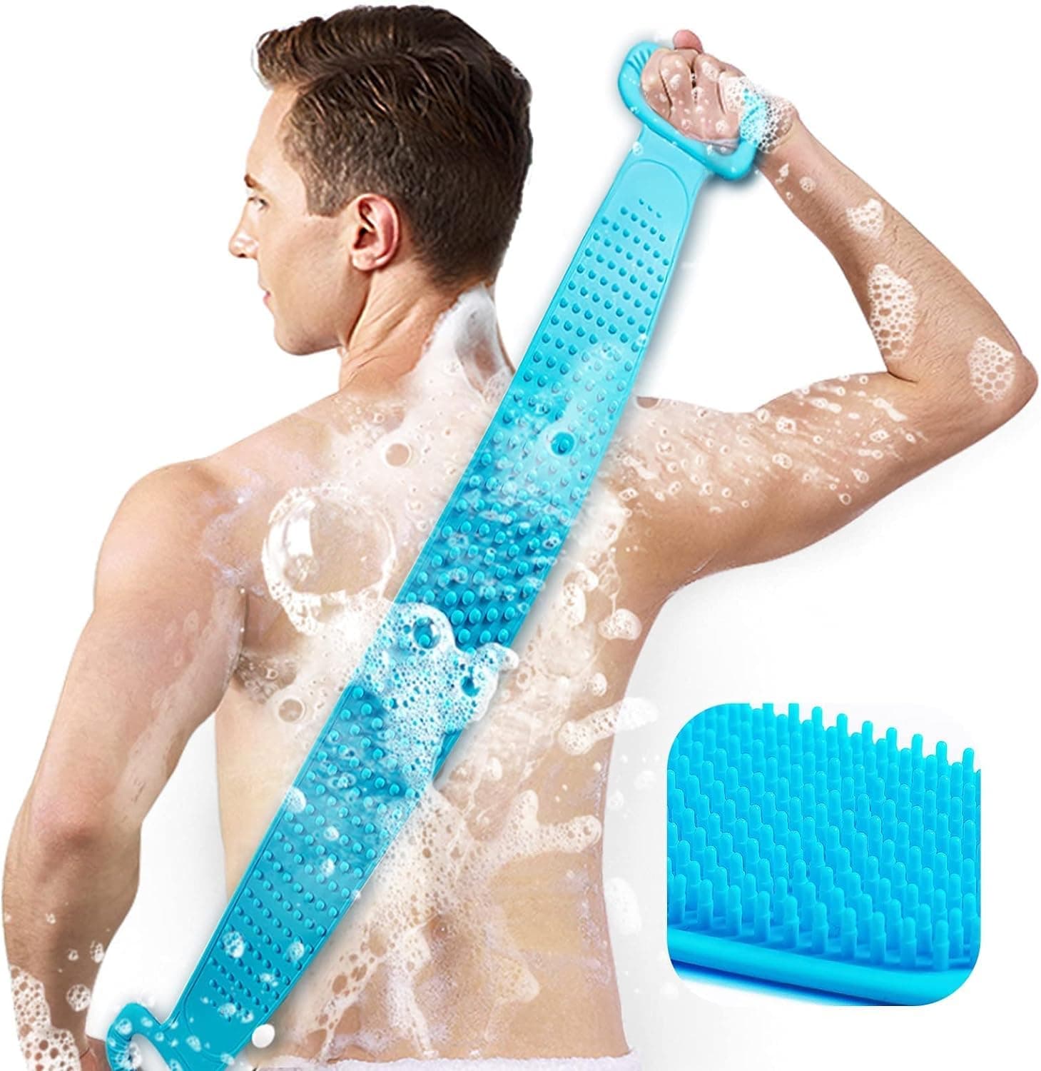 Back Scrubber for Shower 30inches and 35Ã‚½ inches Two Size for Choosing Inmorven Bath Body Brush Silicone Back Brush Extra Long Exfoliating Body Scrubber With Handle for Men and Women.(Blue)