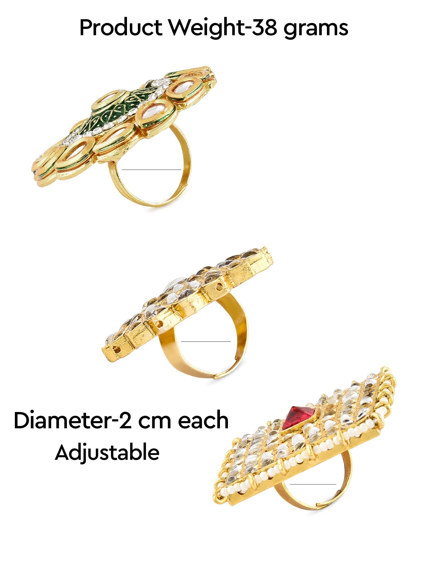 ZAVERI PEARLS Set Of 3 Wedding Collection Adjustable Finger Rings For Women-ZPFK11498