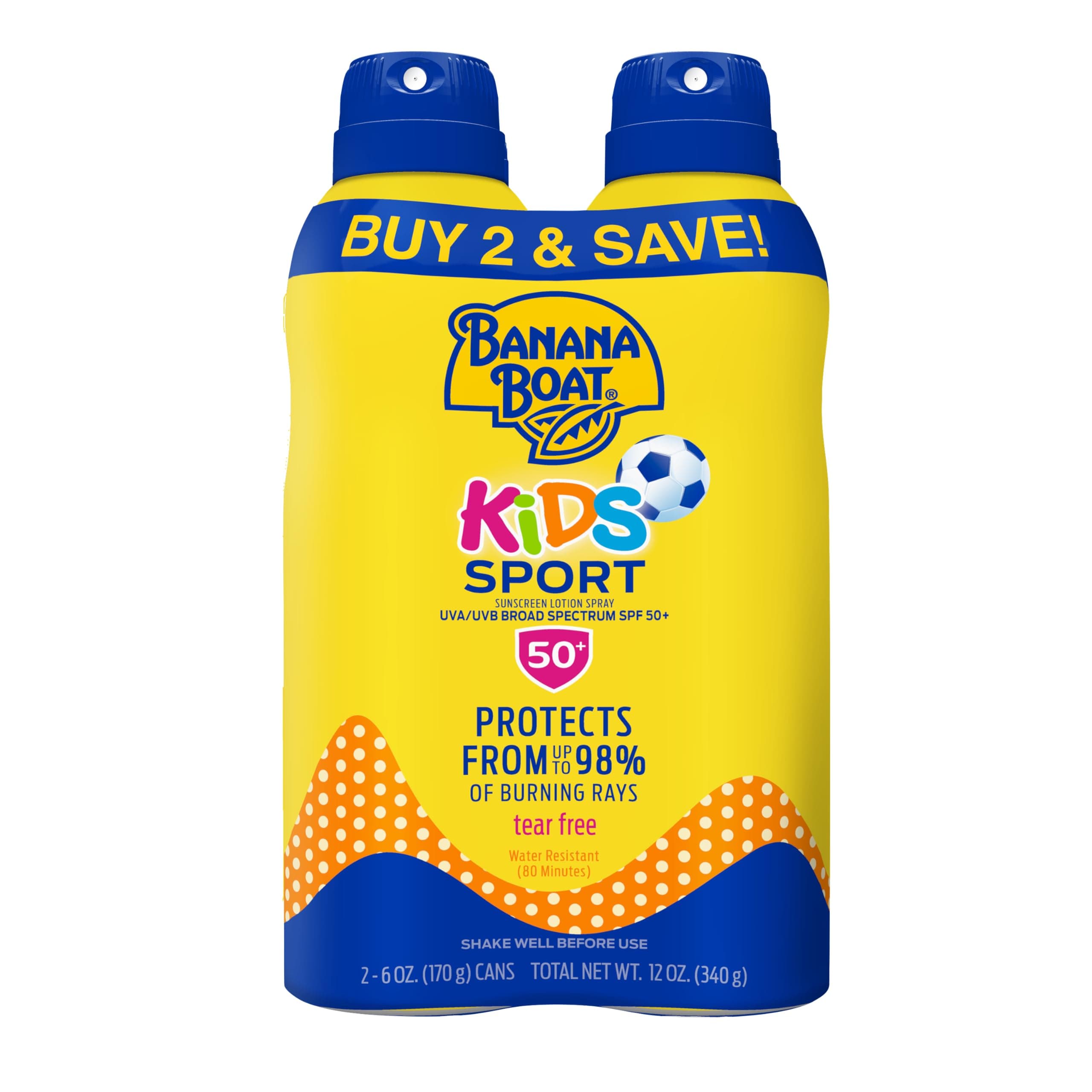 Banana Boat Kids Sport Broad Spectrum Ultra Mist Sunscreen Spray Twin Pack with SPF 50, 12 Ounce