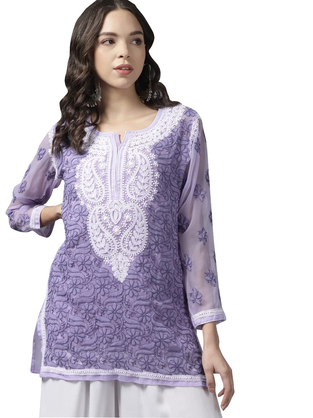 Ada Hand Embroidered Chikankari Mauve Georgette Top for Women A211683 (L)