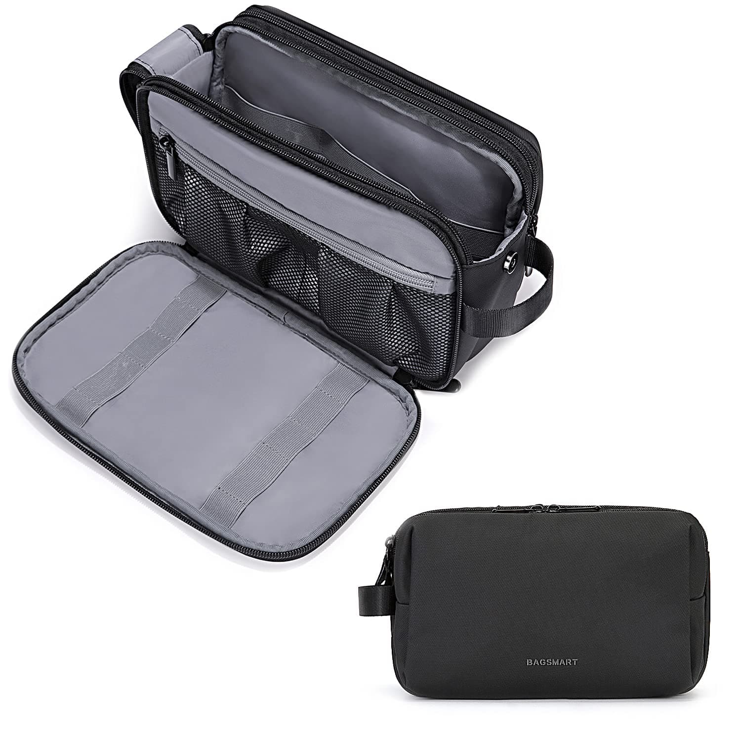 BAGSMART Toiletry Bag for Men, Travel Toiletry Organizer Dopp Kit Water-Resistant Shaving Bag for Toiletries Accessories, Door Room Essentials,Black-Large