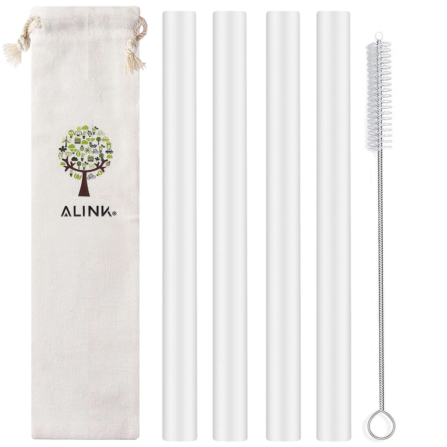 ALINK Reusable Clear Silicone Boba Straws, 4-Pack Extra Wide Smoothie Straws for Bubble Tea/ Shakes/ Tapioca Pearls with Cleaning Brush and Carrying Case