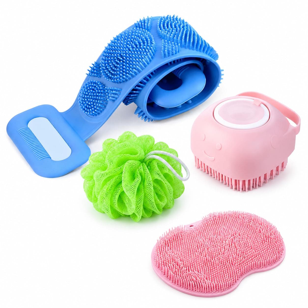 Swagat Marketing 4-in-1 Silicone Bathing Loofah Combo Set, Multicolor