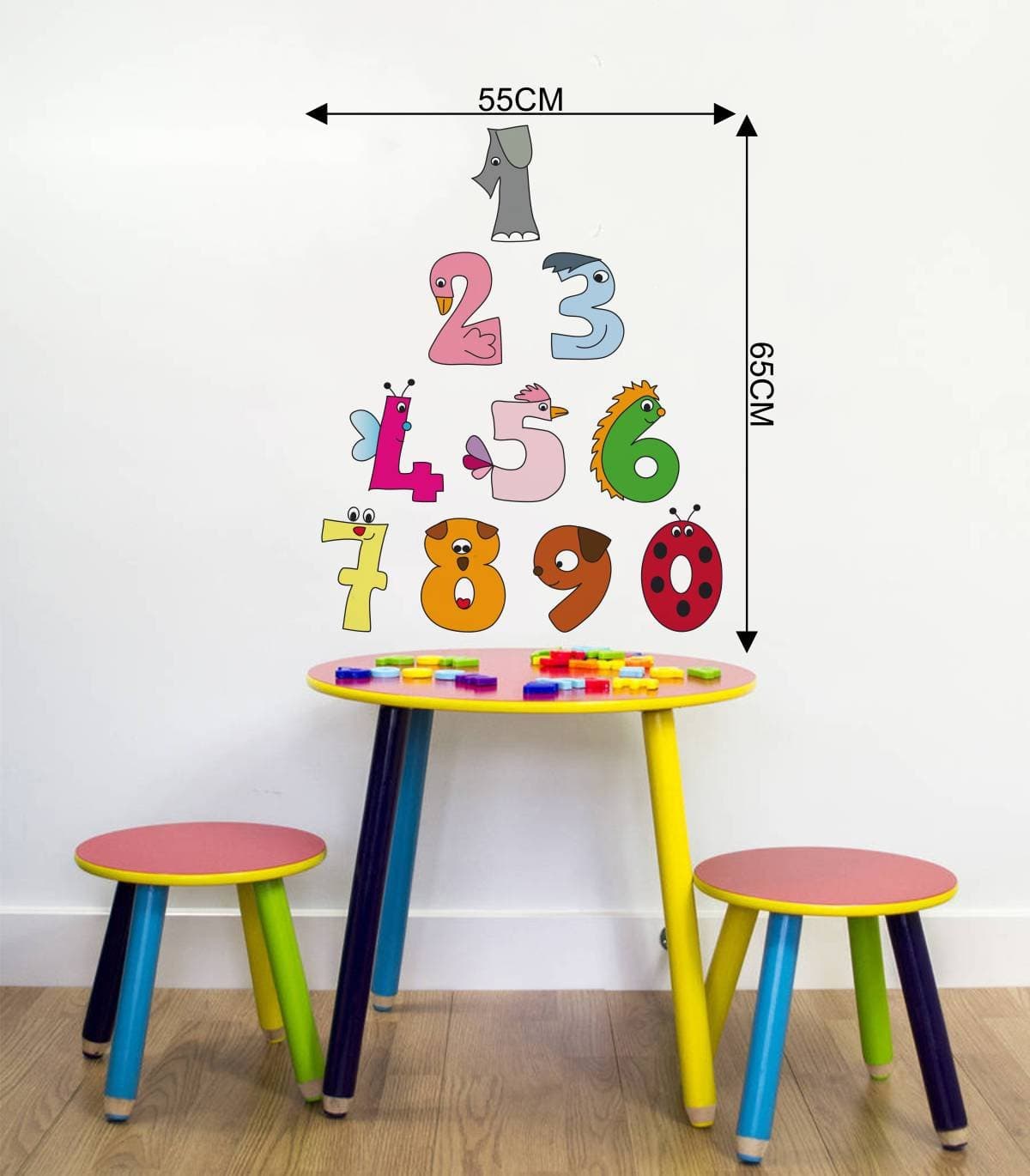 Rawpockets Decals ' Numerical Numbers for Kids Education ' Medium Size Wall Sticker (Wall Coverage Area - Height 65 cms X Width 55 cms)(Pack of 1)