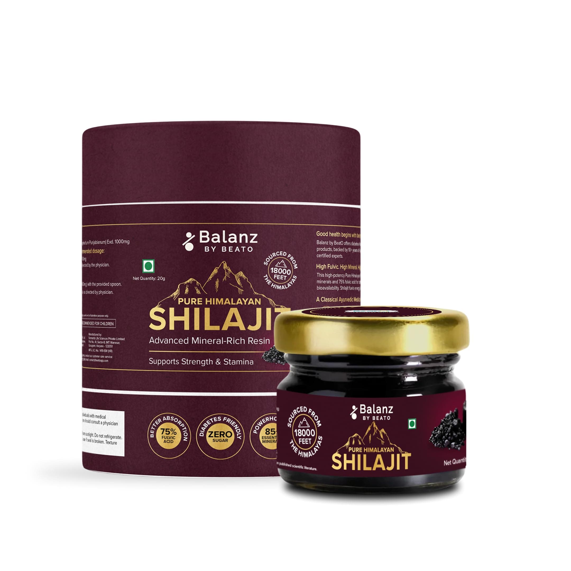 Balanz by BeatO Pure Himalayan Shilajit Resin – 20g | 85+ Minerals, 75% Fulvic Acid, Boosts Energy, Stamina, Immunity & Recovery | Zero Sugar | Tested for Purity