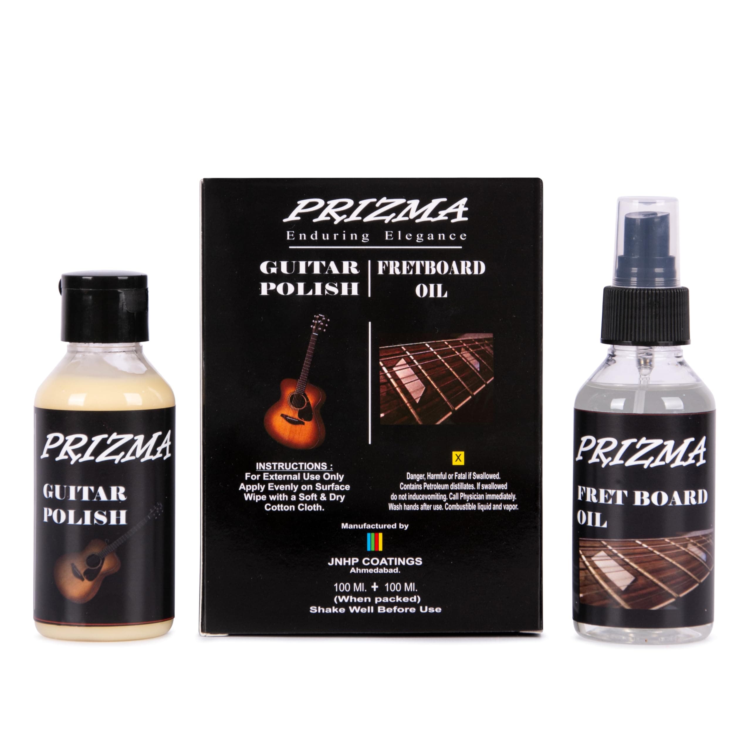 Prizma Guitar Polish And Oil Combo Pack : 100 ml Lemon Oil for Fretboards & 100 ml Polish for Guitar Body + Applicator – For Acoustic, Electric & Classical Guitars