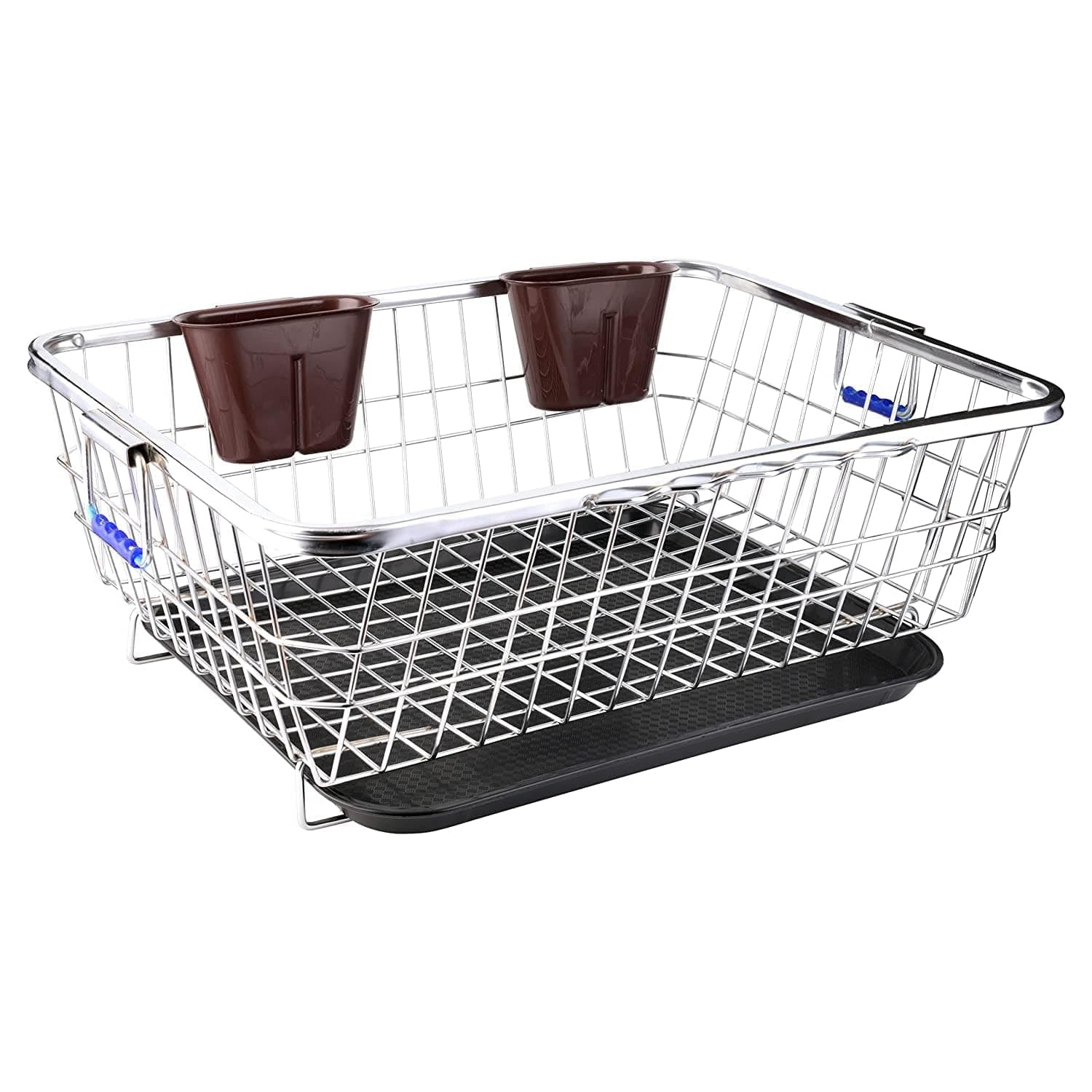 NAVRANG Steel 23X18X9 Inch With Drip Tray Stainless Steel Dish Drainer Basket For Kitchen Utensils/Dish Drying Rack With Drainer/Bartan Basket/Plate Stand Size, 56X43X23 Cm