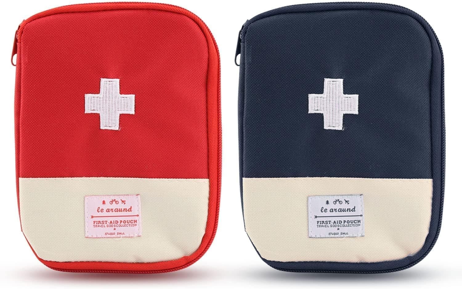 TOURISTIANO Polyester First Aid Kit Bag Empty First Aid Pouch Mini Portable Medical Bag for Hiking Outdoor Camping Travel Multifunction Emergency Medicine Storage Bag (Pack of 2, Red and Blue)