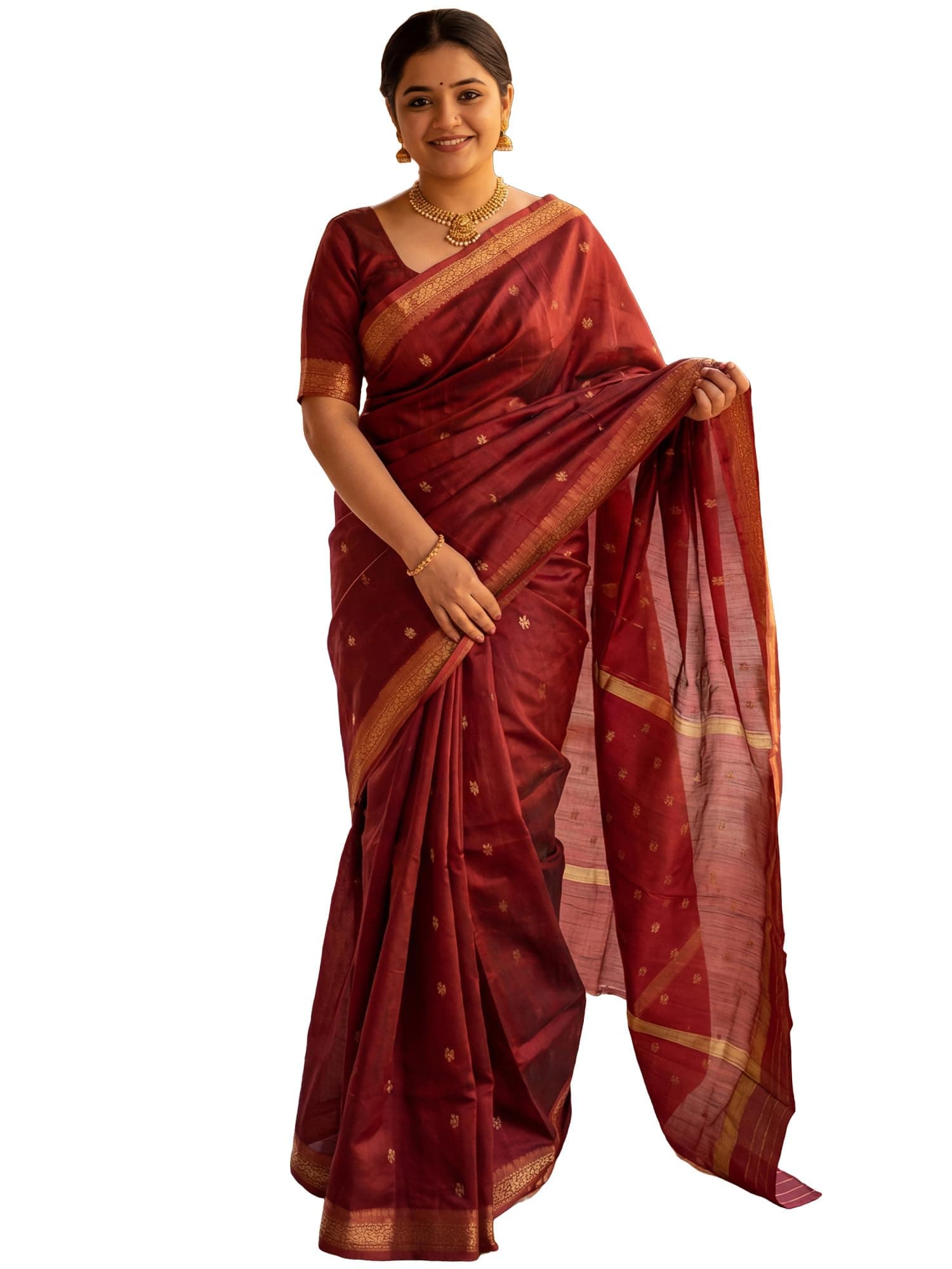AKHILAM Women's Pure Soft Spun Cotton Lichi Silk Saree For Women With Attach Unstitch Blouse Piece