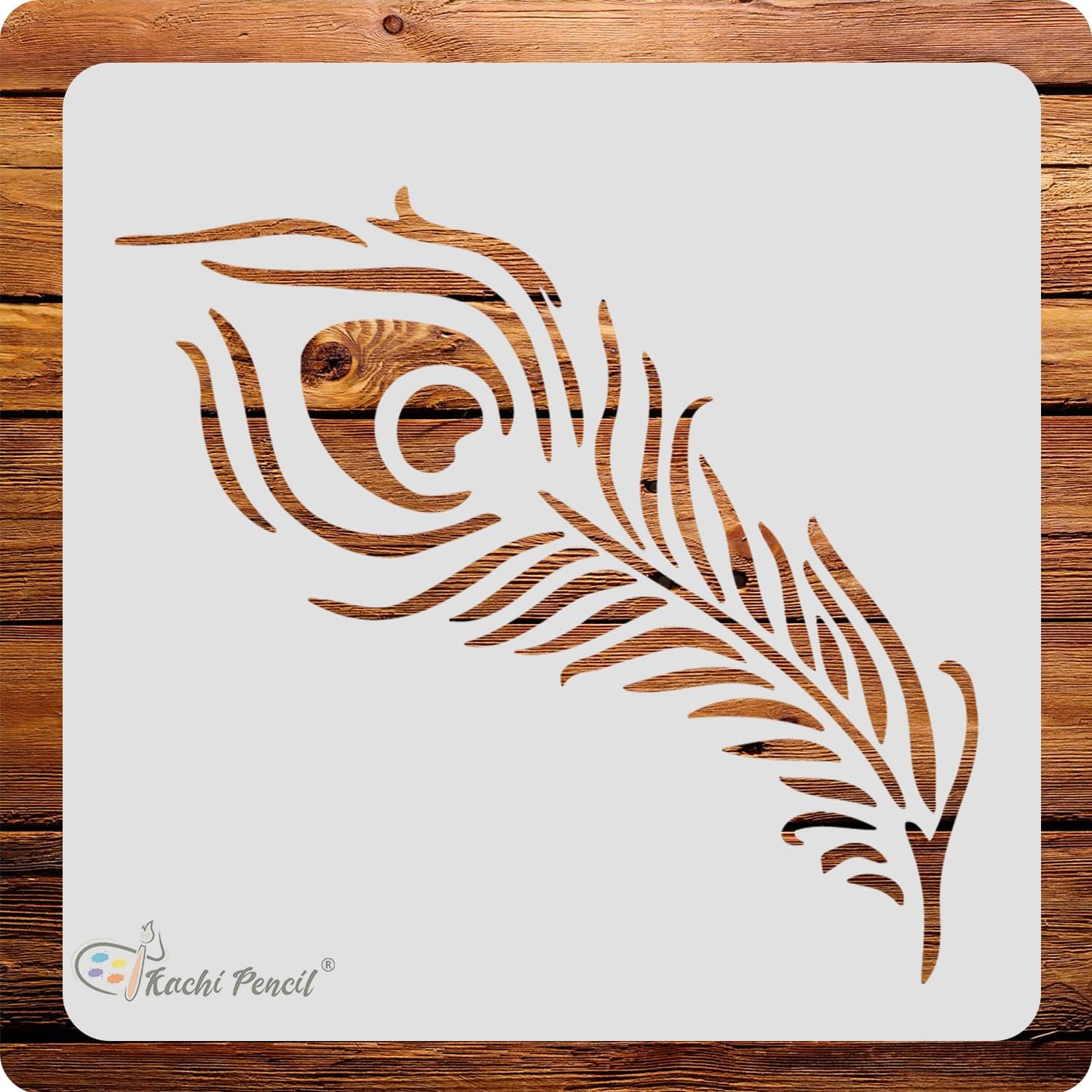 Kachi Pencil Feather Design Craft Stencil for Art and Painting, Size 6x6 inch Reusable Stencil for Painting, Fabric, Glass, Wall Painting.