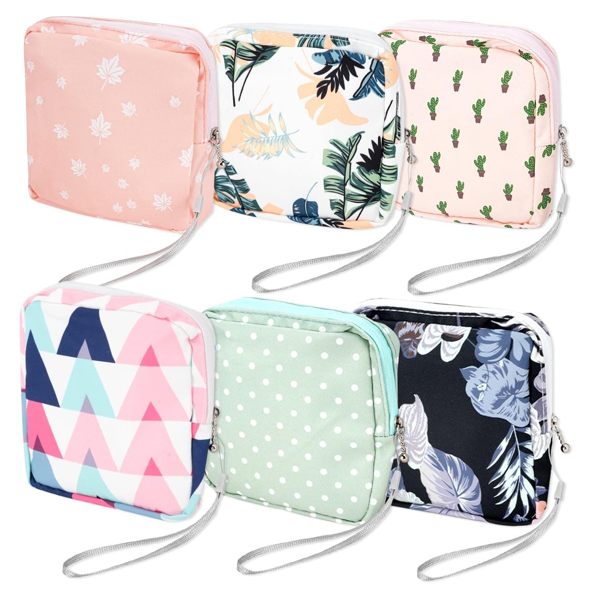 DIBALIYI 6 Pcs Sanitary Napkin Storage Bag, Portable Waterproof Period Pouch with Zipper, Small First Period Pad Bag Feminine Care with Lanyards for Women Teen Girls School Office Supplies
