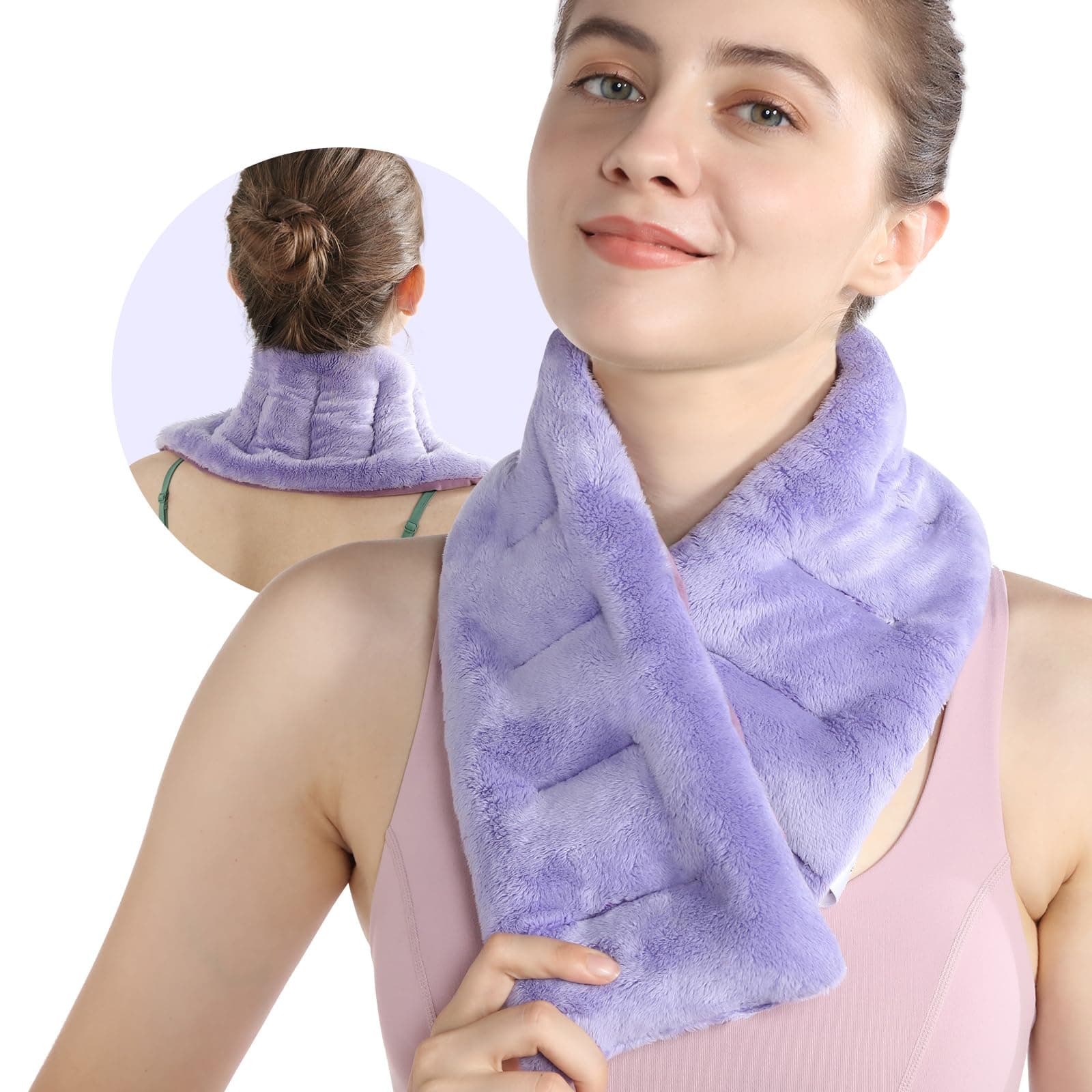 SuzziPad Microwavable Heating Pad for Neck Pain with Heated Eye Mask, Hands-Free Neck Warmer for Stress Pain Relief, Moist Heated Neck Wrap Bean Bag Hot Pack, Cold and Warm Compress