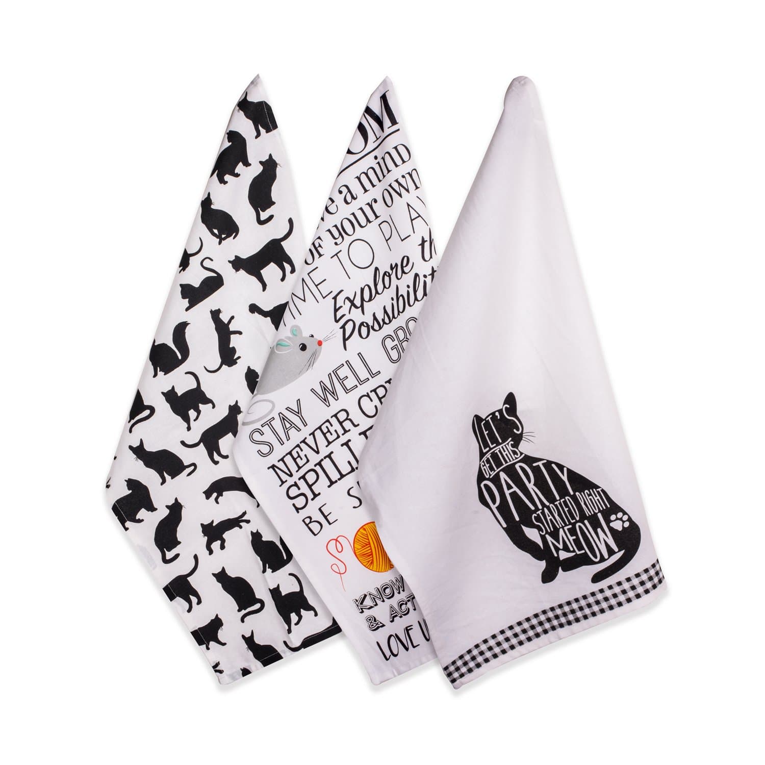 DII 100% Cotton, Everyday Basic Home Kitchen, Ultra-Absorbent, Drying, Cleaning, Pet Lover, Dish Towels, 18 x 28, Set of 3, Dishtowel, Cat Prints S/3, 3 Count