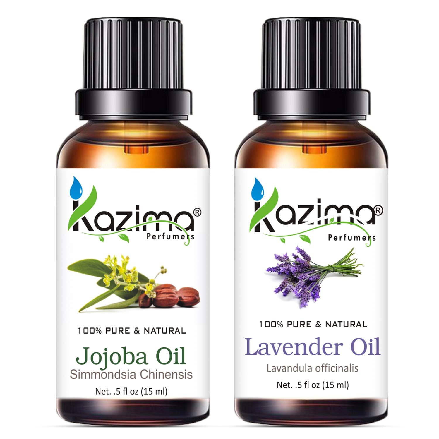 KAZIMA Combo of Jojoba Oil and Lavender Oil - 100% Pure & Undiluted Oil for Hair Growth, Acne, Wrinkles, Skin Moisturizing & Aromatherapy, 15 ml each