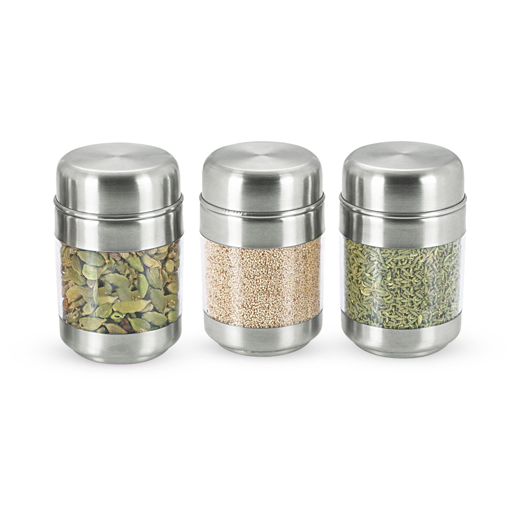 Sizzle Twist Stainless Steel See Through Transparent Storage Container Jar/Canisters/Dabba/Food Storage for kitchen 140 ML - 3 pcs | Twist_6 x 3