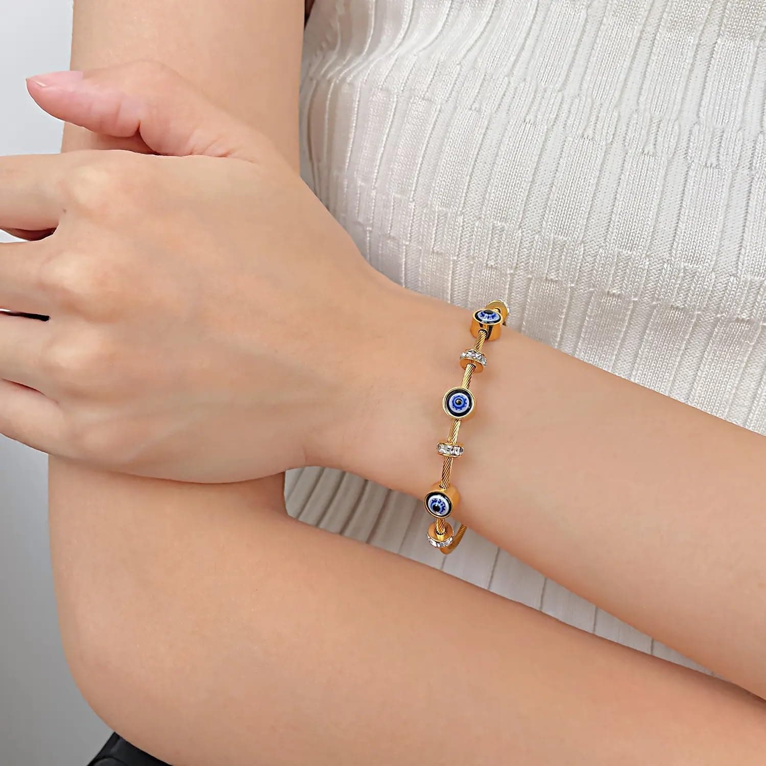 MEENAZ evil eye bracelet for woman Evil Eye Bangles for women Anti Tarnish Stylish Adjustable hand Rose gold Bracelet for girls Kada for Women Magnet Accessories Jewellery friendship crystal -627