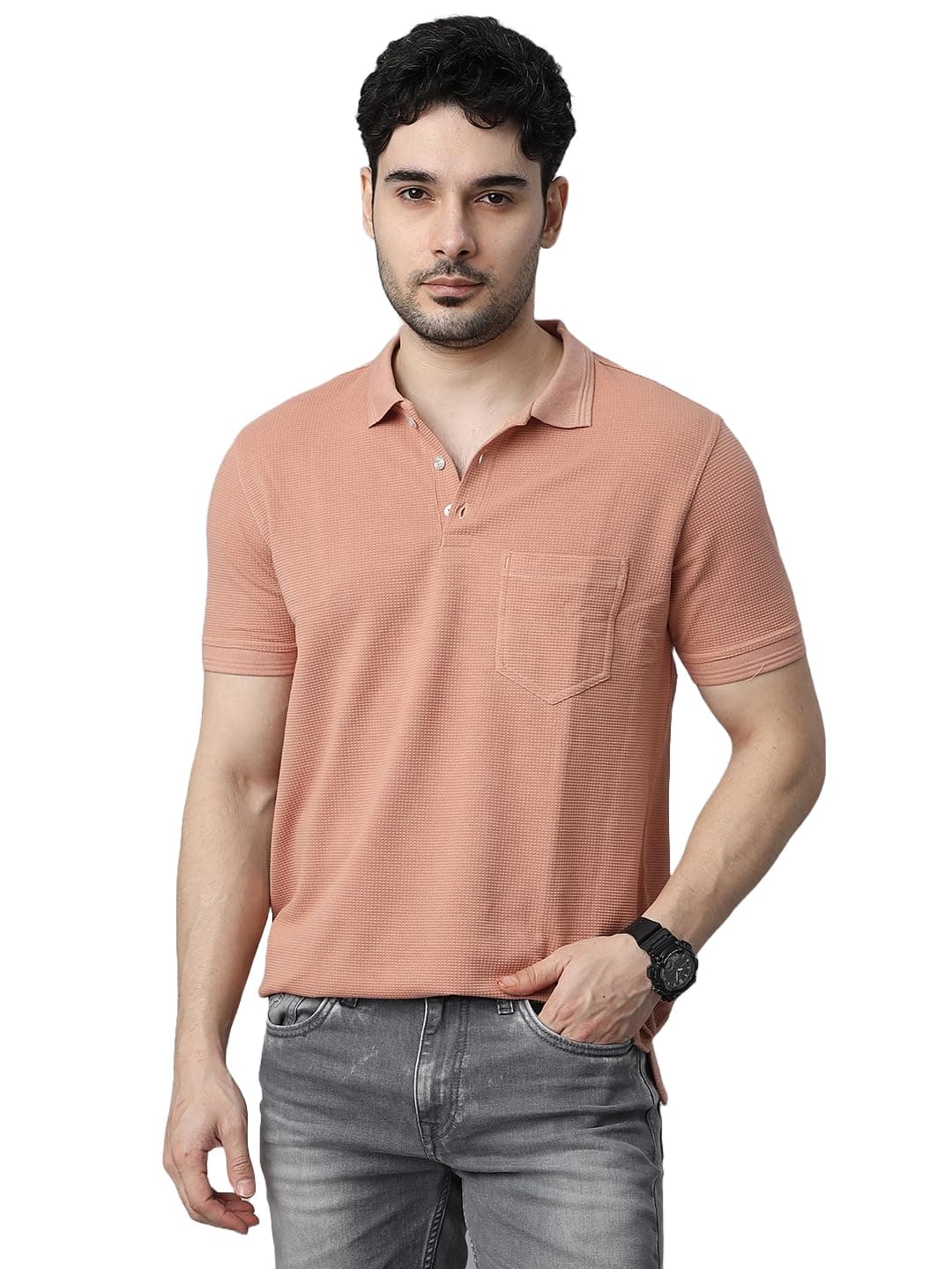 BLUWEEA Men's Regular Fit Solid Polo T-Shirt (in, Alpha, S, Regular, Orange)
