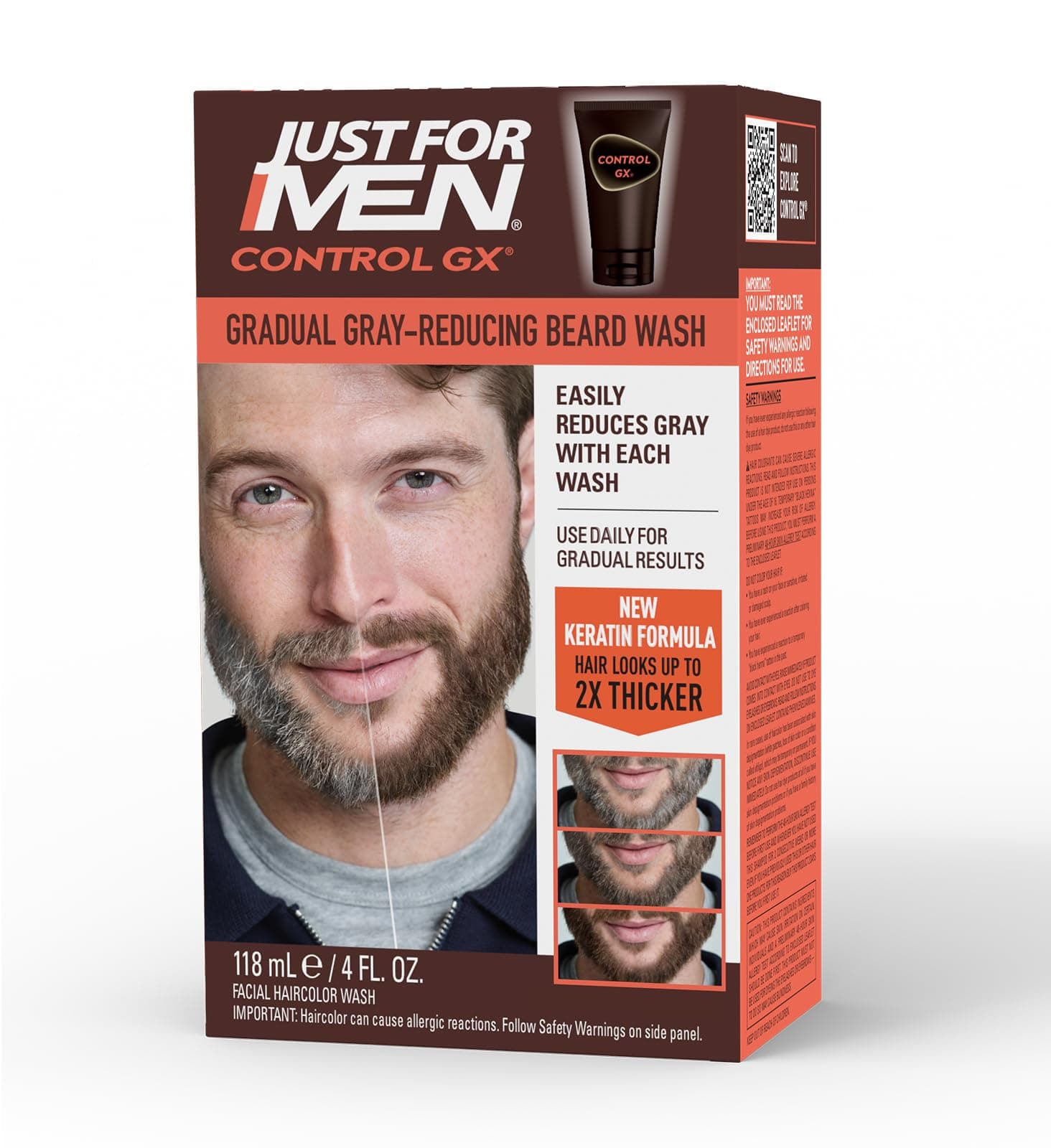 Just For Men Control Gx Grey Reducing Beard Shampoo for Mustache & Beard, 4 Ounce