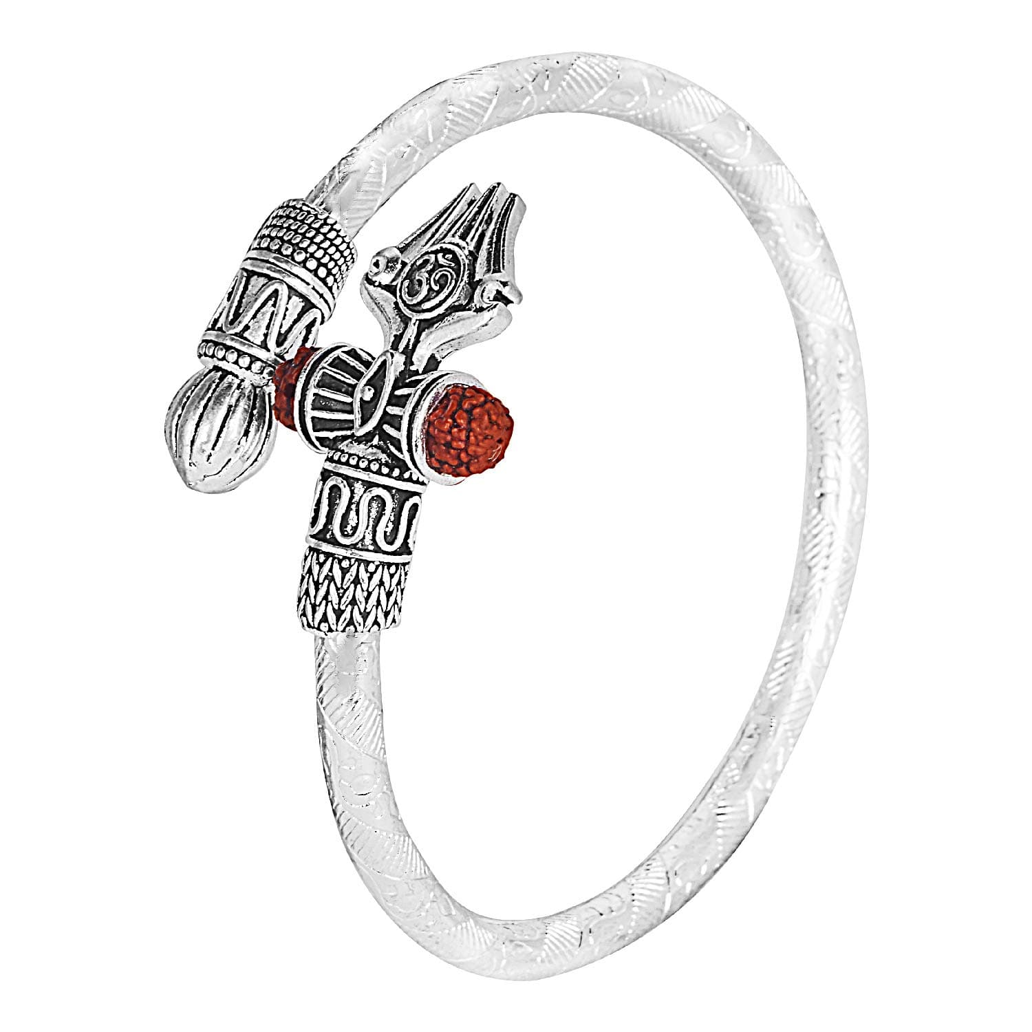 Shining Jewel - By Shivansh Men's Oxidized Silver Plated Healing and Powerful Rudraksha Damru Trishul Shiva Adjustable Kada Bracelet (SJ_3300)