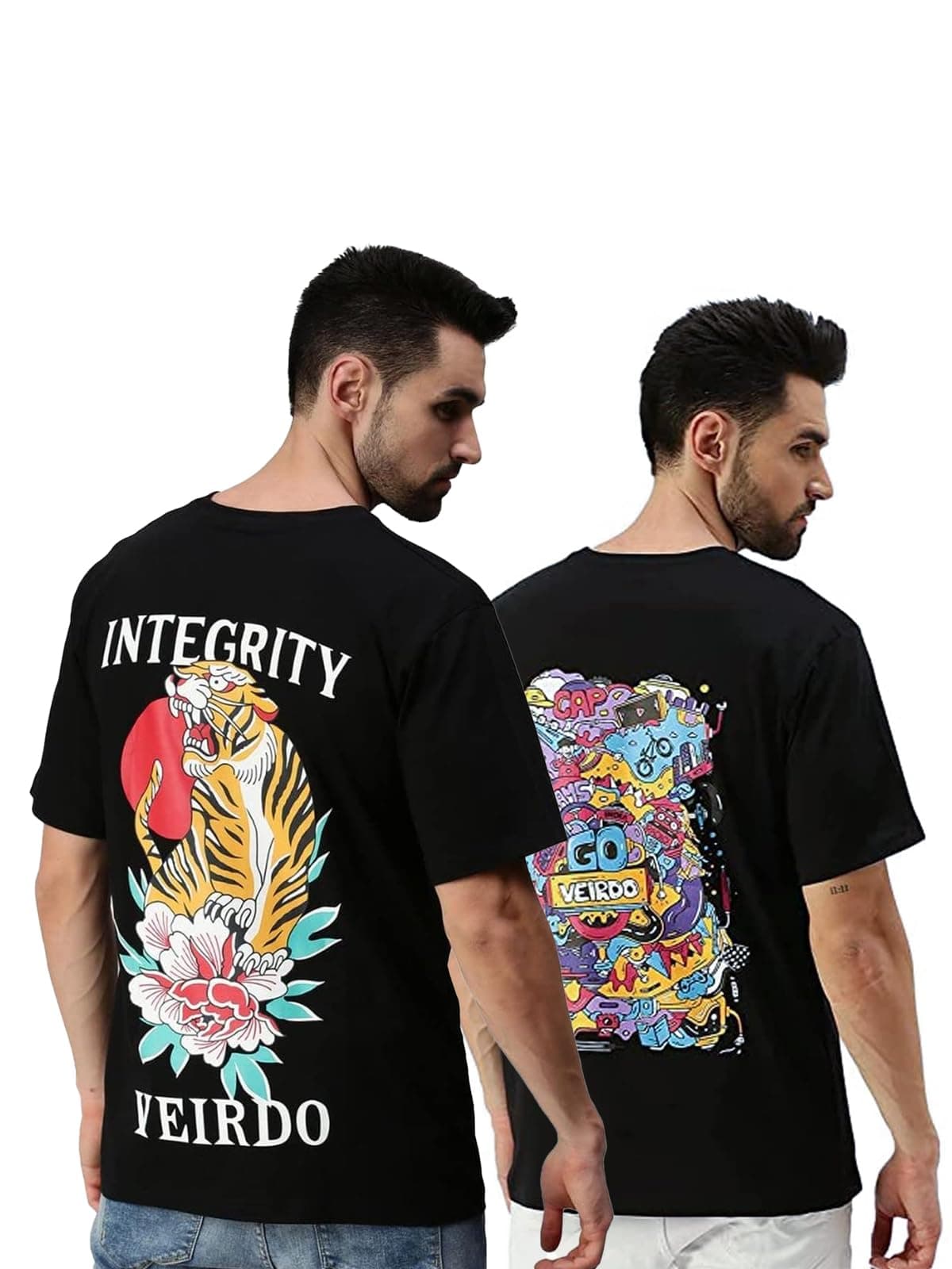 Veirdo Men's Cotton Loose Printed T-Shirt