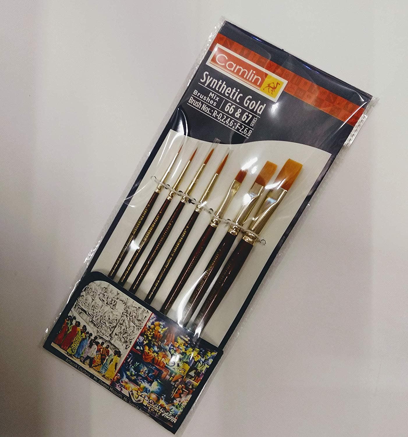 Camlin Kokuyo Paint Brush Series 67 &Series 66- Round&Flat Synthetic Gold, Set of 7 by Anmol Art & Frames(Plastic)