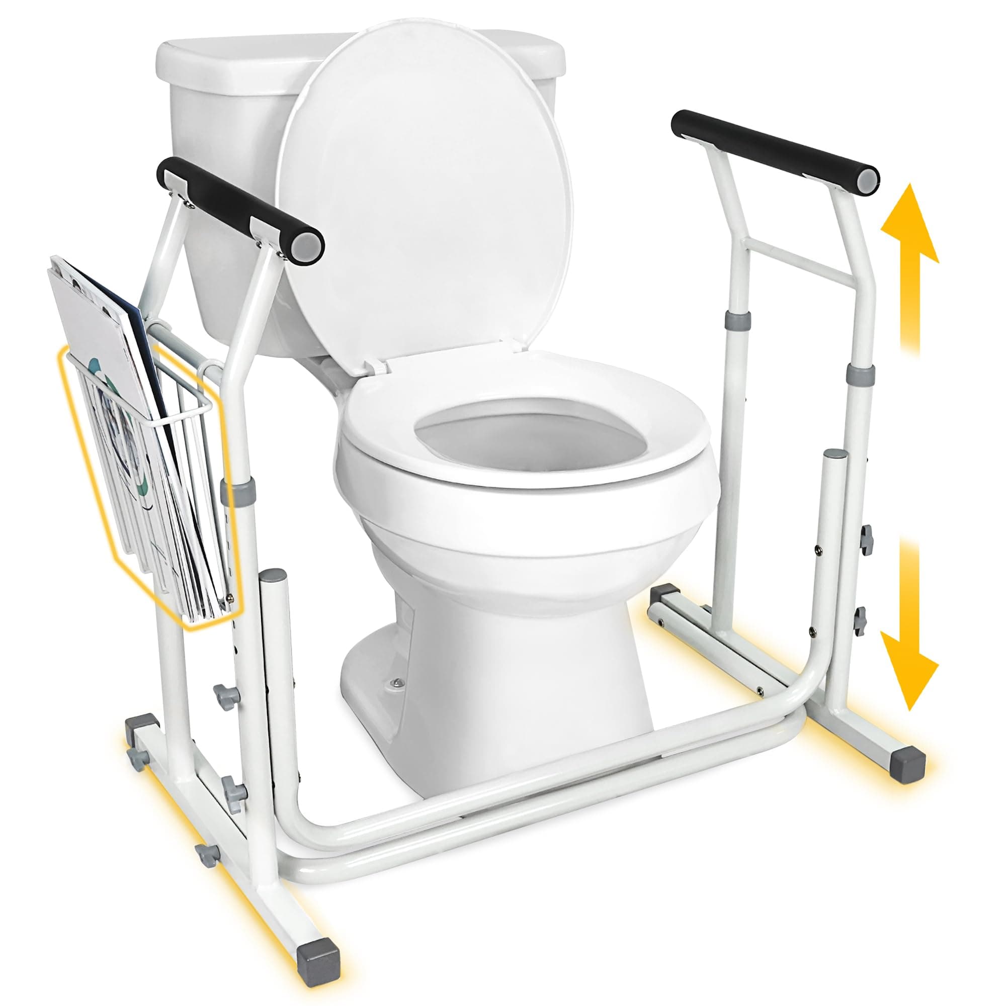 Vaunn Medical Bathroom Adjustable Height Toilet Rail Grab Bar and Commode Safety Frame Handle