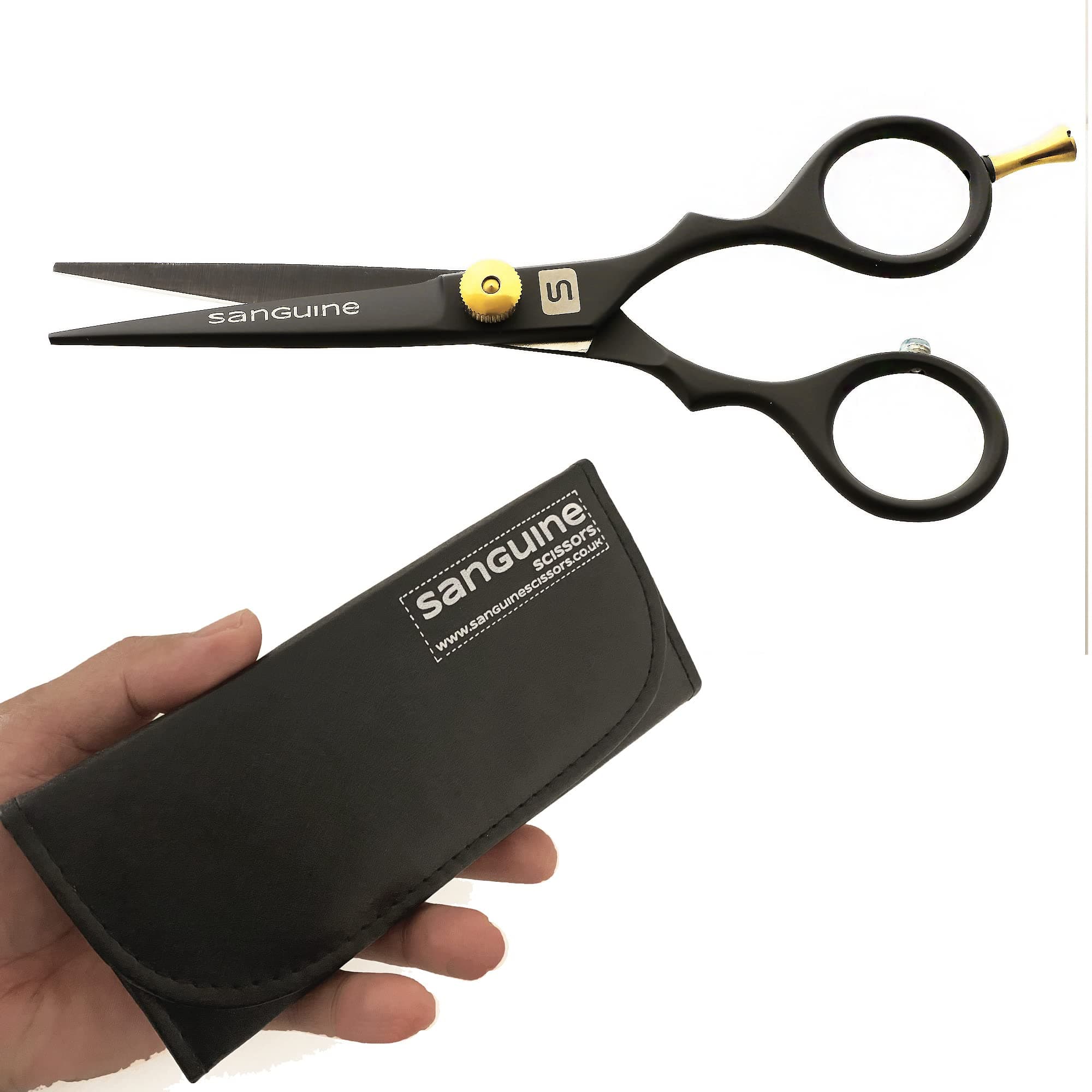 Sanguine® Professional Mustache Scissors and Beard Trimming Scissors, Extremely Sharp, 5" (13cm) - Black + Presentation Case.