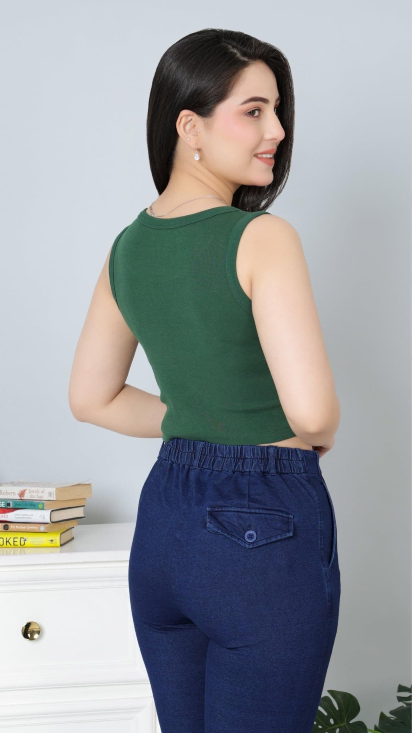Mlada Rib Knit Crop Top for Women | Cotton Ribbed Top for Women | Round Neck Rib Knit Crop Top Sleeveless | Regular Fit Sleeveless Tank Top | Solid Fit Crop Tops for Women | Sleeveless Cotton Crop Top