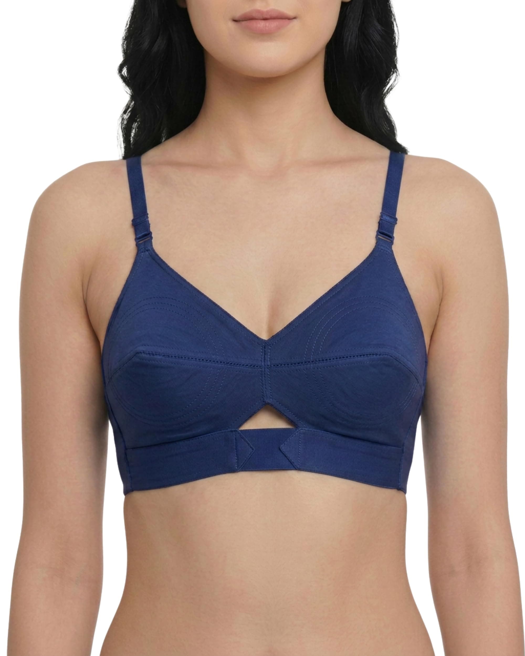 Brida Kavya Xtra Soft Cotton Round Stitch Bra for Women | Full Coverage | Non-Padded | Wireless | Double Layer Support | Heavy Bust | Combo Pack | Colours May Vary (N Blue,34,E)