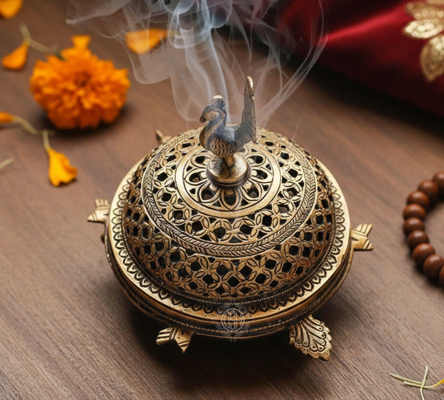DSH Brass Peacock Tortoise Dhoop Dani Incense Burner for Puja Traditional Loban Burner Dhoop Holder for Home, Temple, Office, Meditation