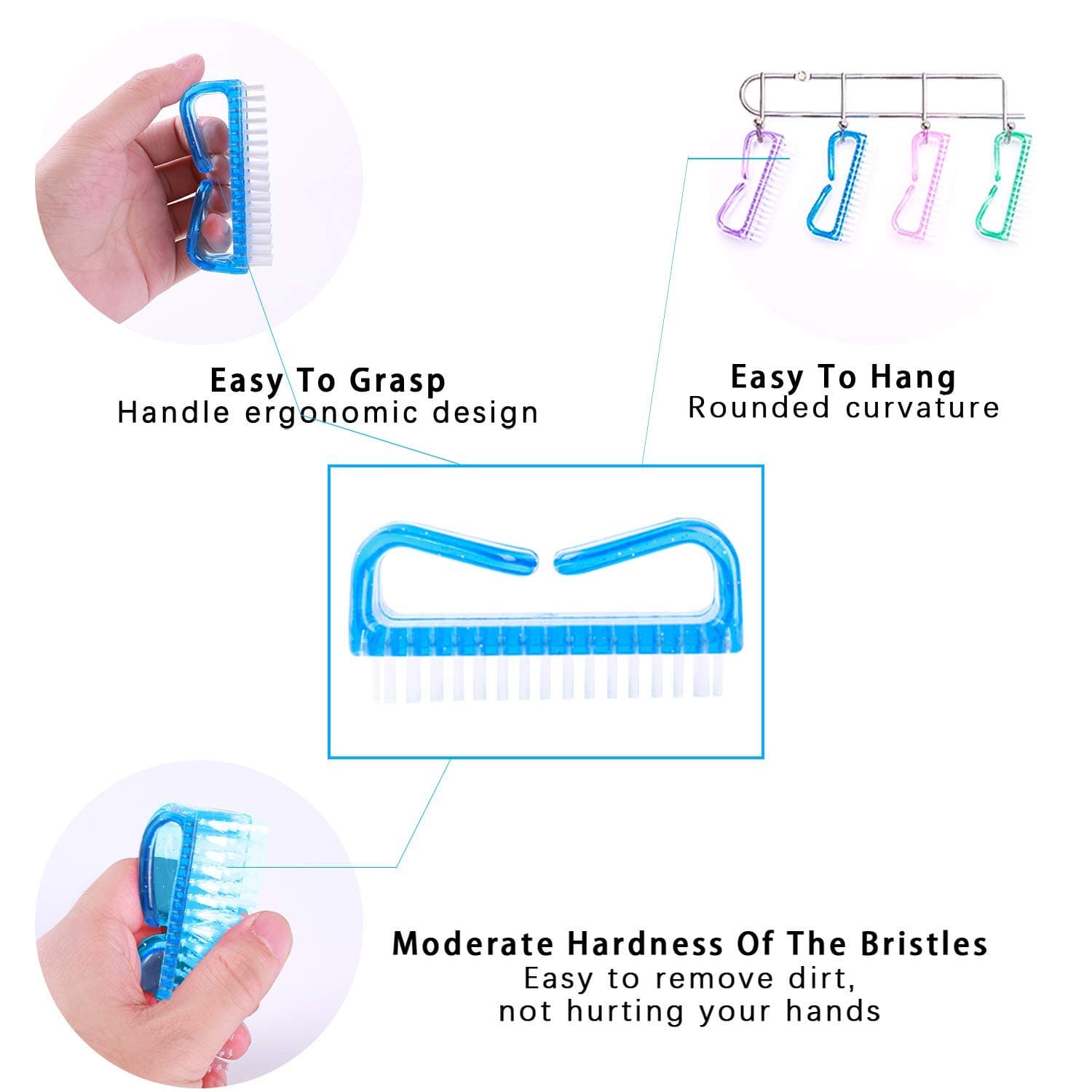 MEPOINT 3 Pcs Handle Grip Nail Brush Fingernail Cleaner Pedicure Scrub Foot Brushes Toes Cleaning Tool Kit Multicolor (PACK OF 3)