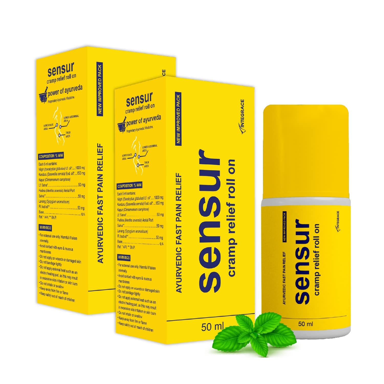 Sensur Ayurvedic Cramp Relief Roll On - 2 X 50ml (Pack of 2)| Fast & Safe Relief from Period Pain in Abdomen, Back & Thighs| Nilgiri, Kapur, Pudina, Lavang | Big Roll On for Easy Use | Soothing Aroma
