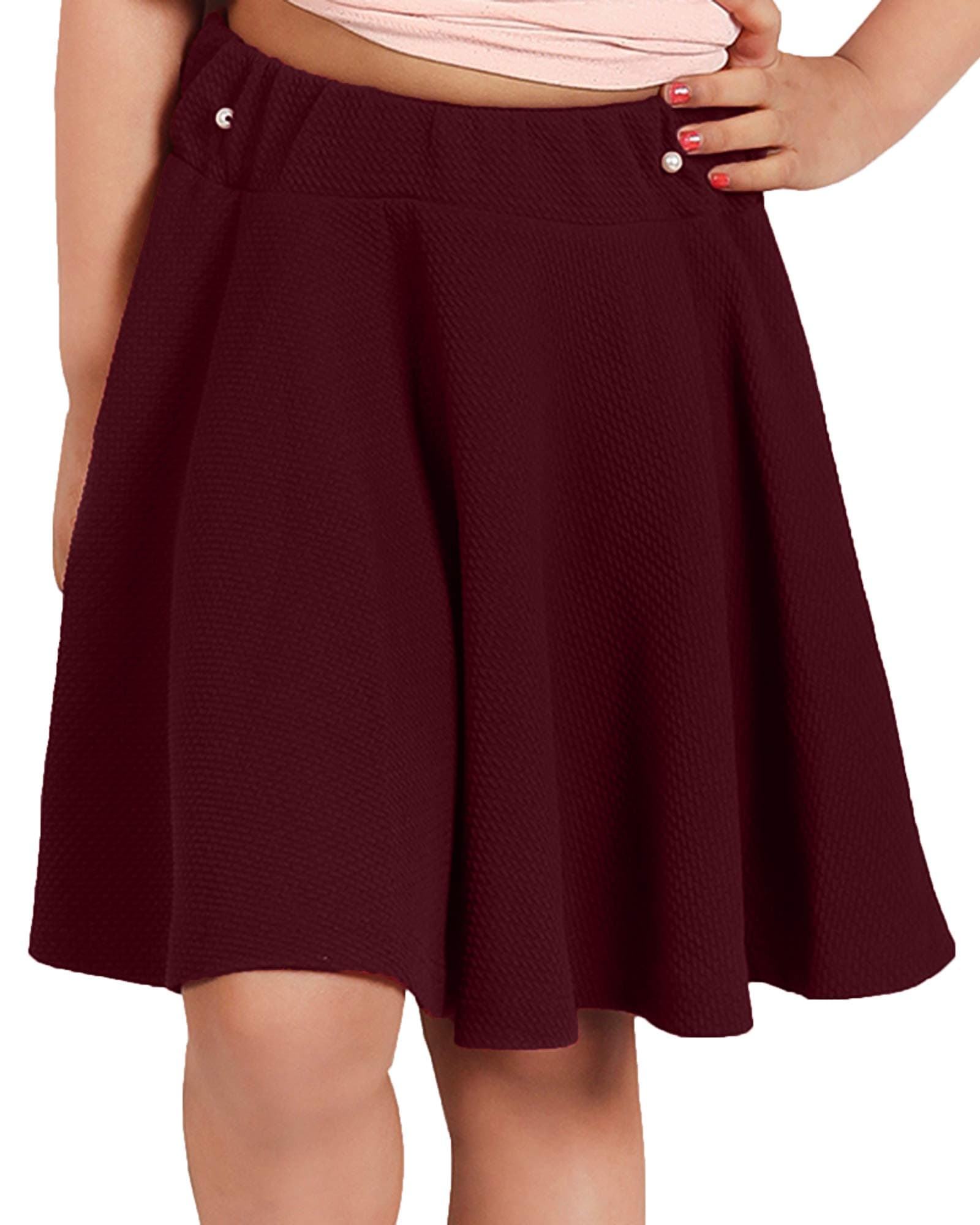 ADDYVERO High Rise Elastic Cotton Blend Solid Flared Moti Knee-Length Girls Skirt (Brown, 4-5Y)