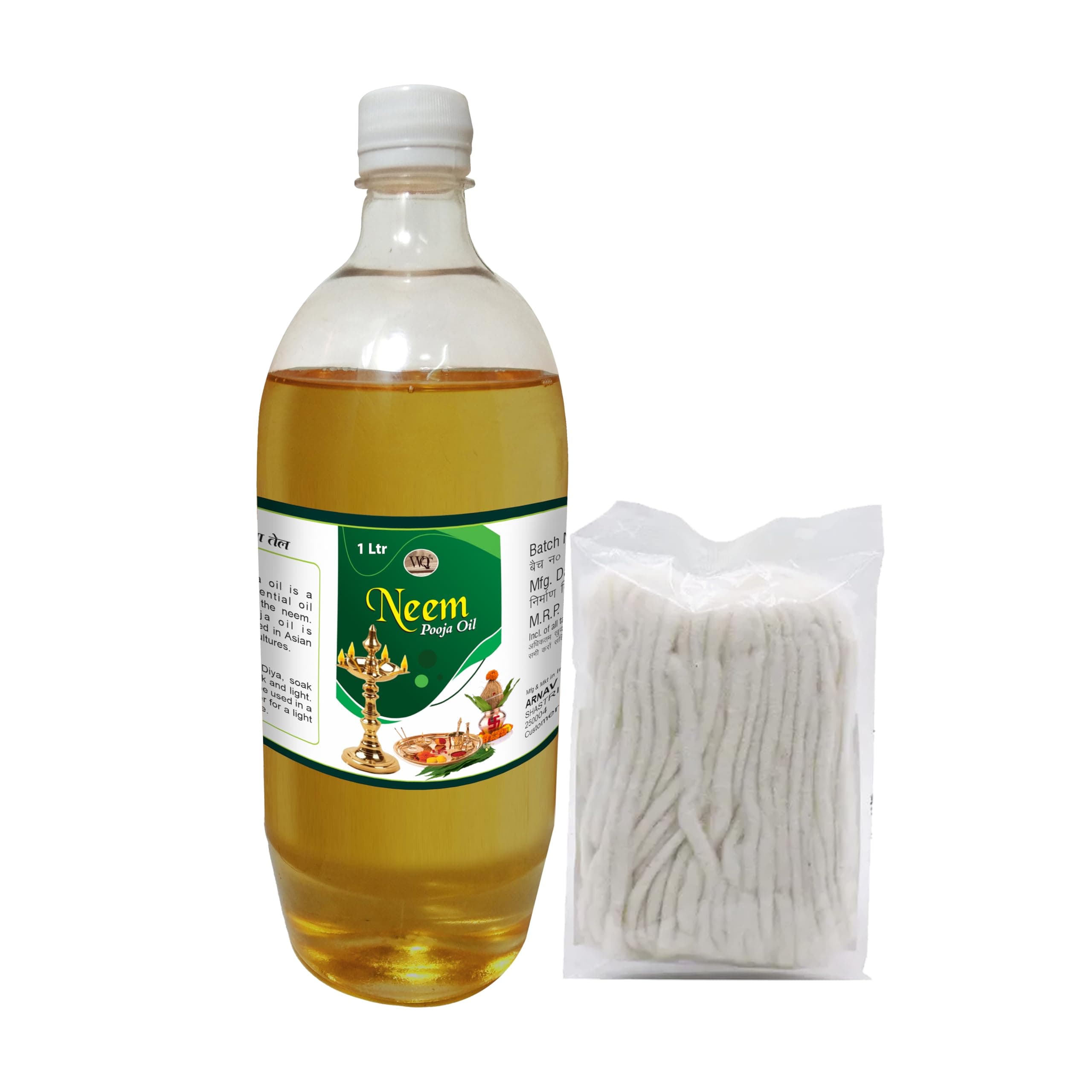 WQT - Neem Pooja Oil WIth DIya Batti 1000ML For Deepak Poojan, Akhand Jyot, Remove Home Negativity 1000 ML