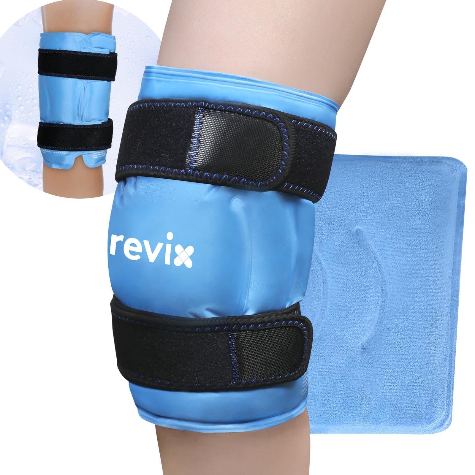 REVIX XL Ice Pack Wrap for Entire Knee After Surgery, Reusable Gel Cold Pack for Pain Relief, Injuries, Swelling, Bruises, and Replacement Surgery
