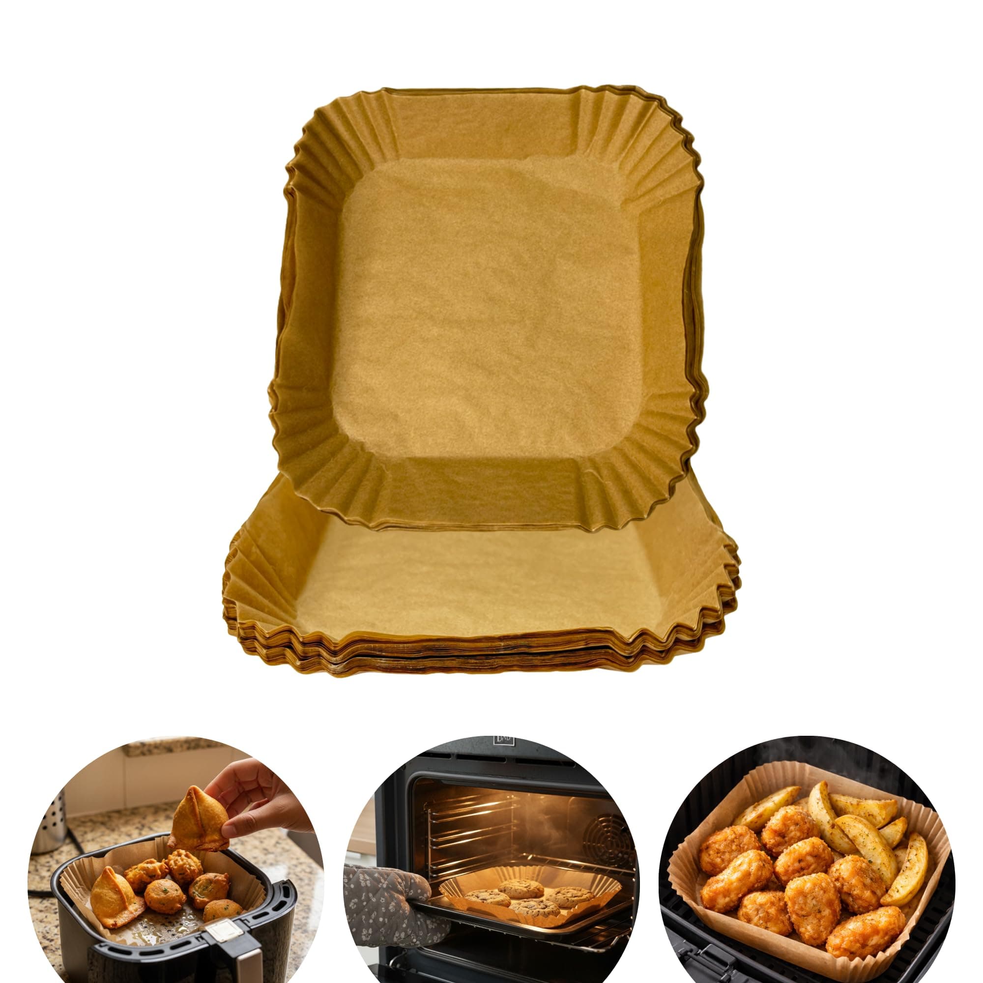 Clazkit 100 PCS Air Fryer Paper Liners Disposable | 8 Inch Square Parchment Sheets | Oil Proof, Non-Stick & Heat Resistant Baking Paper for Air Fryer, Microwave, Oven & Roasting