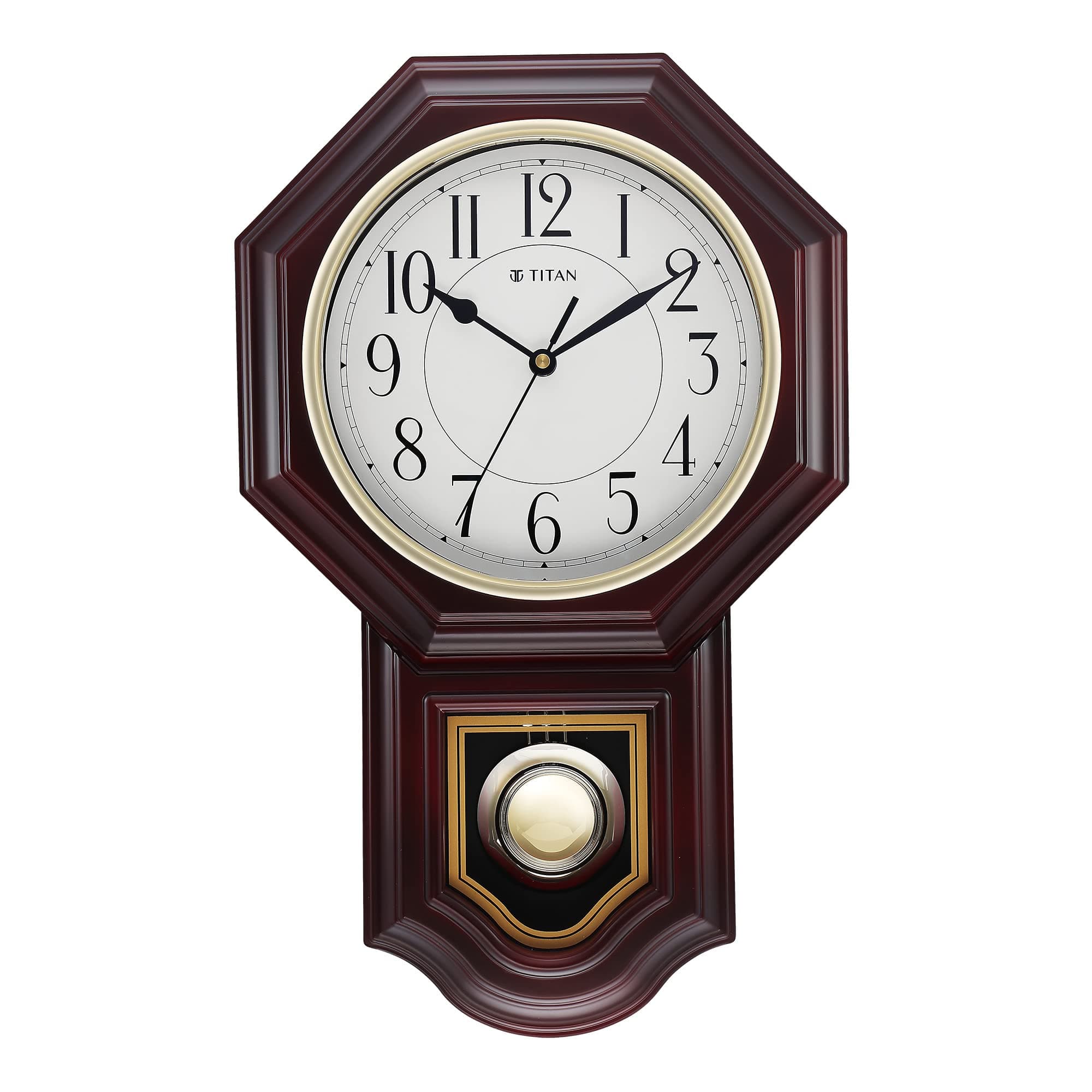 Titan Classic Wooden Pendulum Wall Clock with Westminster Chime, Silent Sweep, Model W0071PM01 | 47.4 cm x 29.8 cm x 7.7 cm