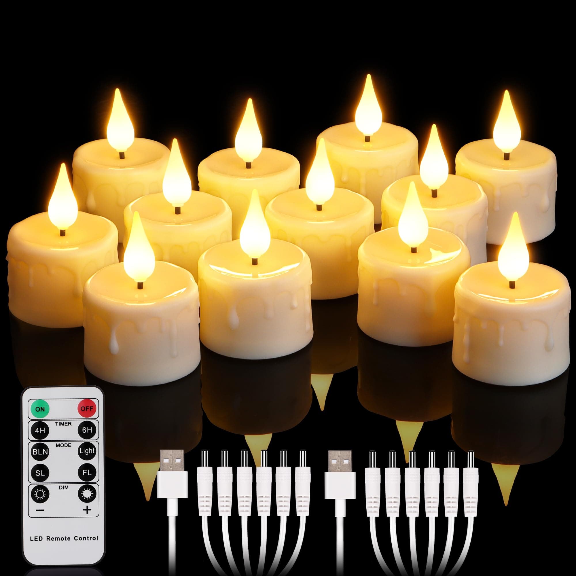 yunsheng 12PCS Rechargeable Tea Lights Candles with Remote & 2/4/6/8H Timer